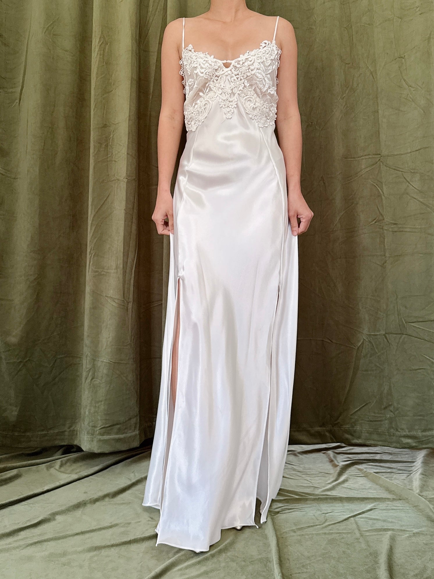 Vintage Front-Split Satin Slip - M