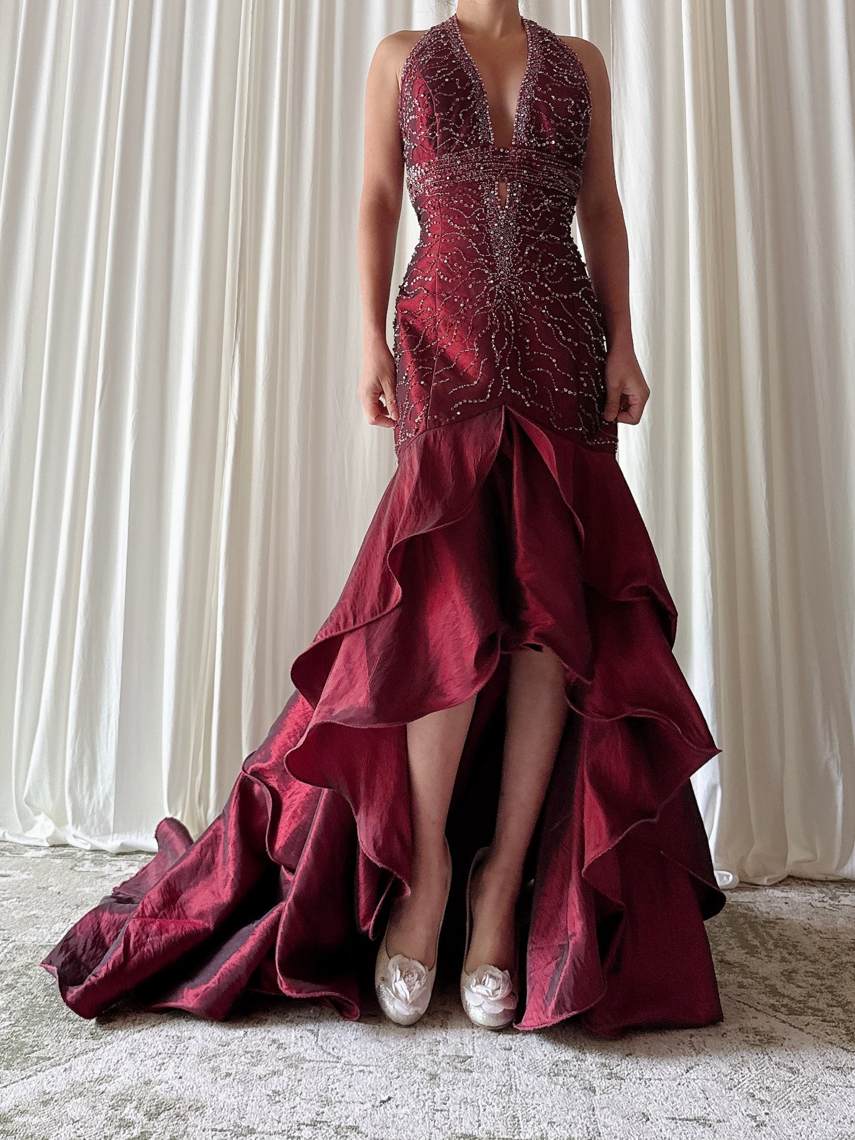Vintage Alliage Taffeta Ruby Gown - 30W/36B