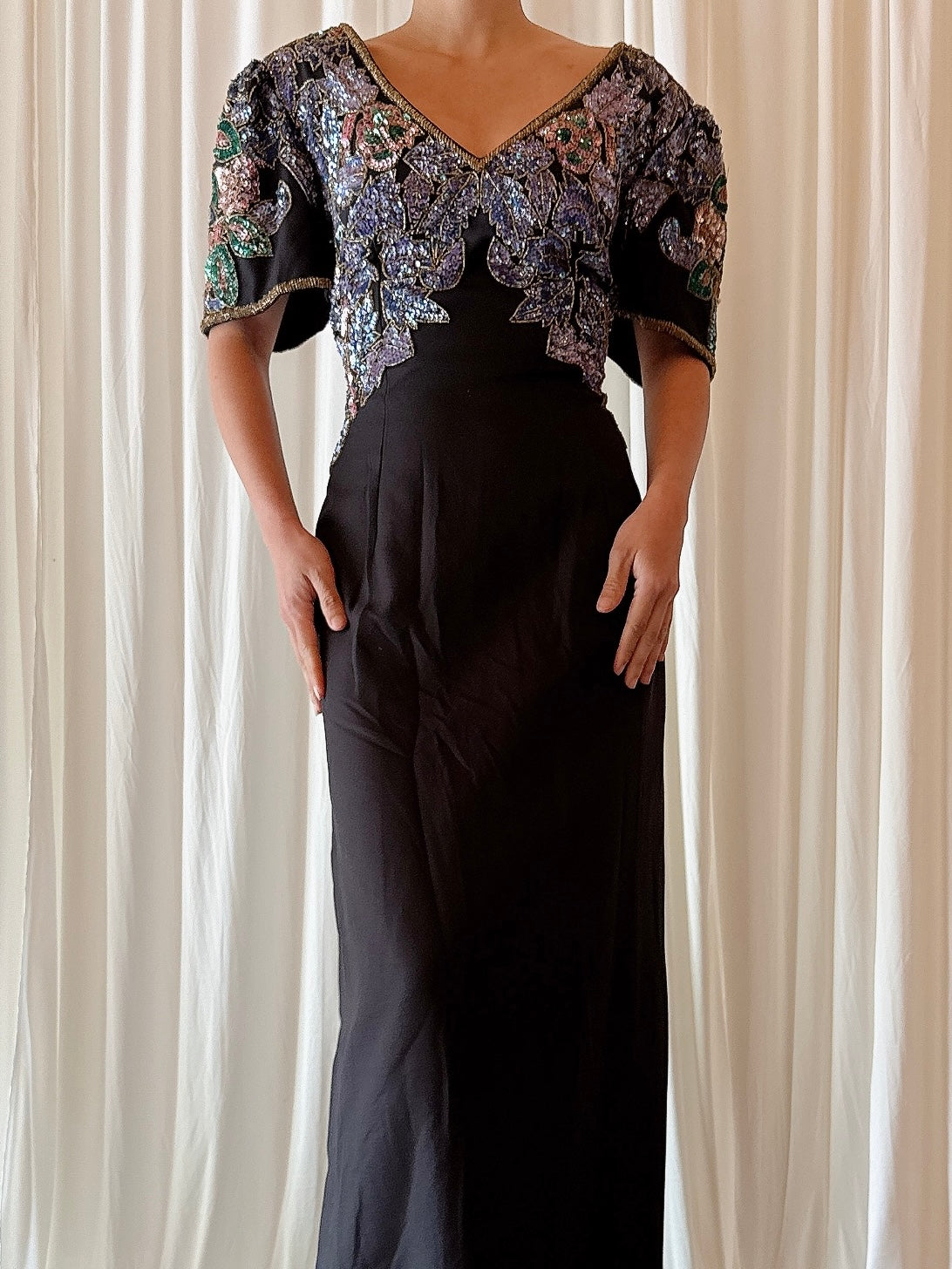Vintage Black Beaded Dress - Size 8