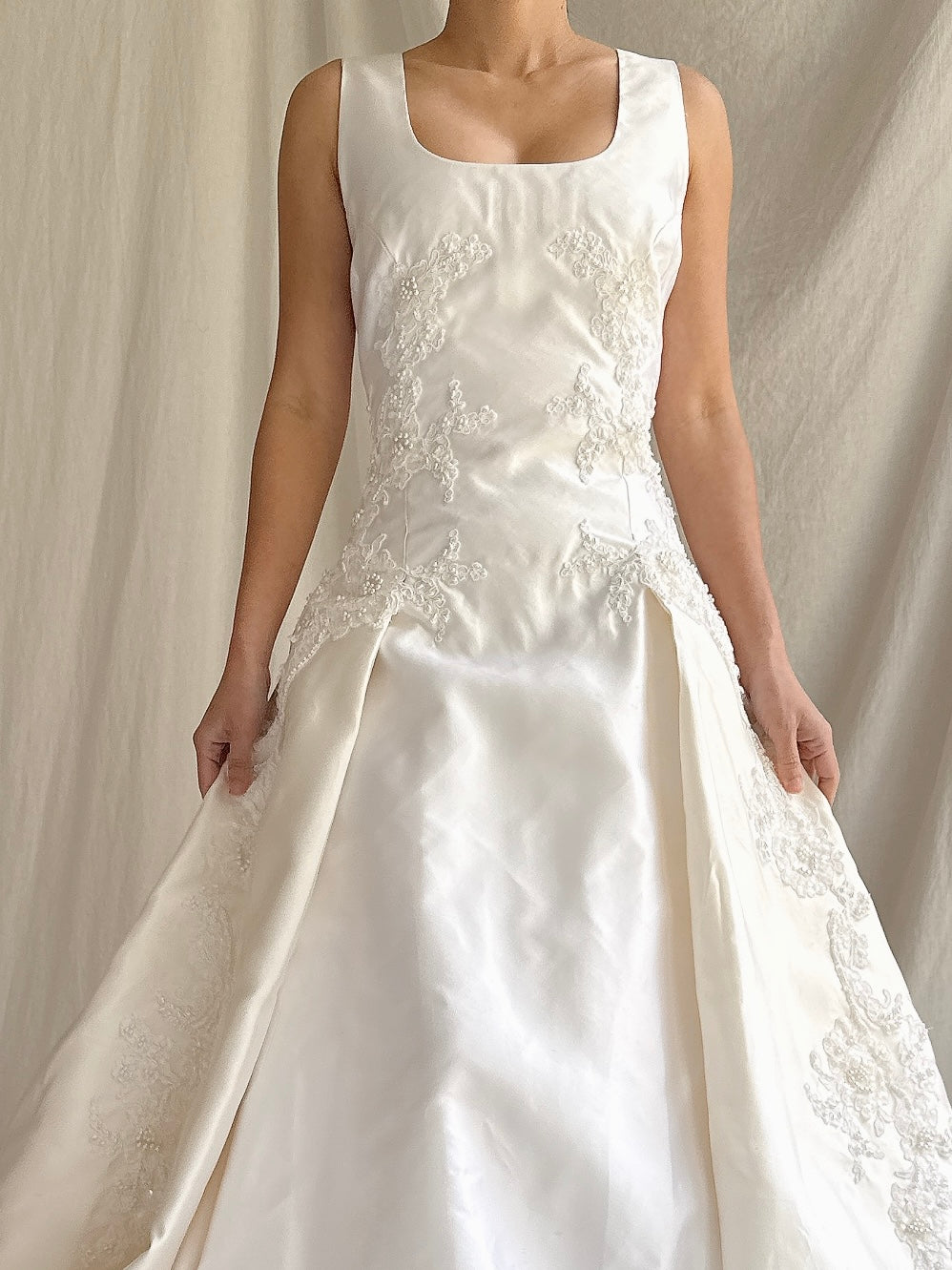 Vintage Raw Silk & Lace Beaded Gown - S