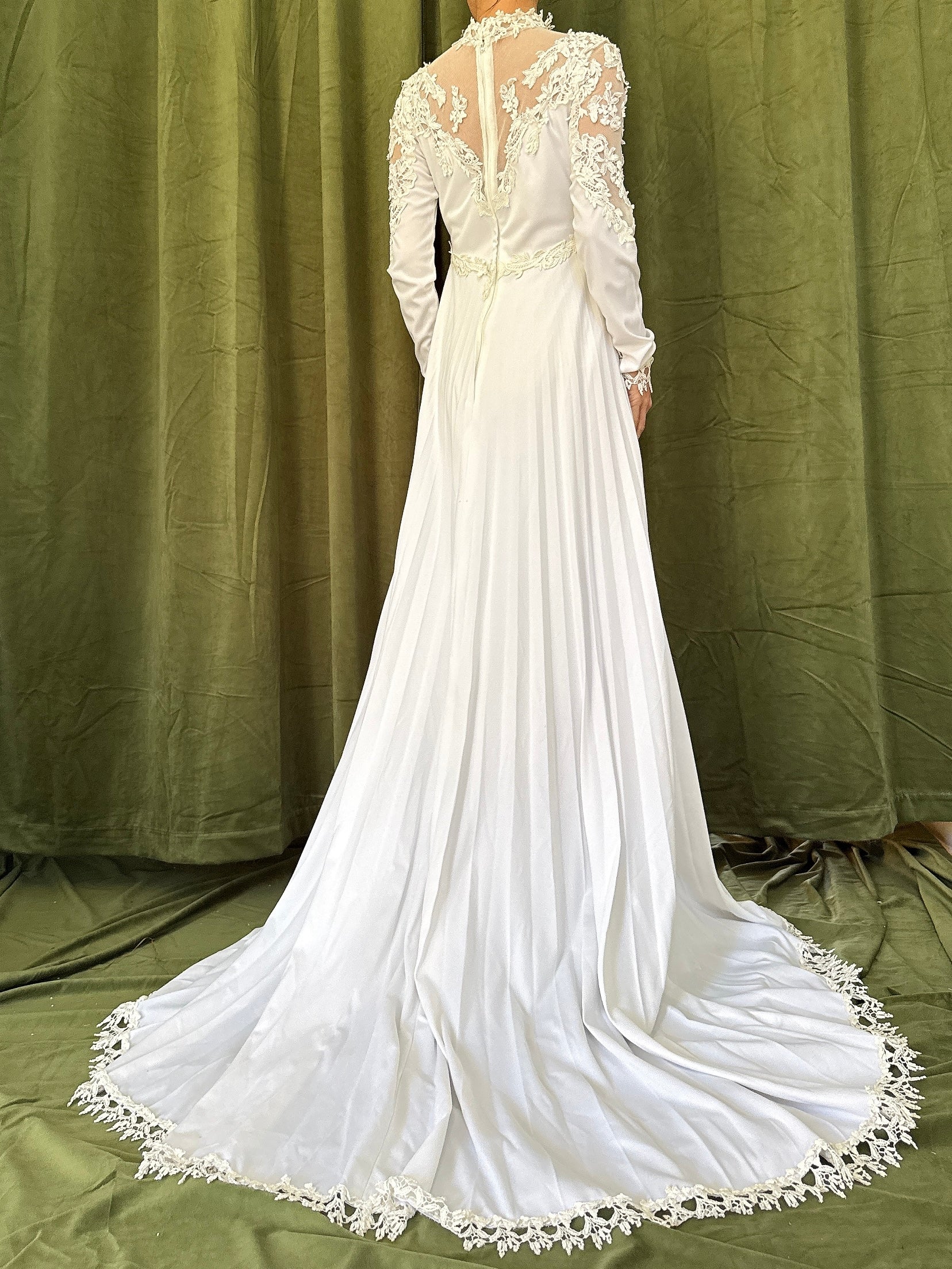1960s Jersey Embroidered Lace Gown - S