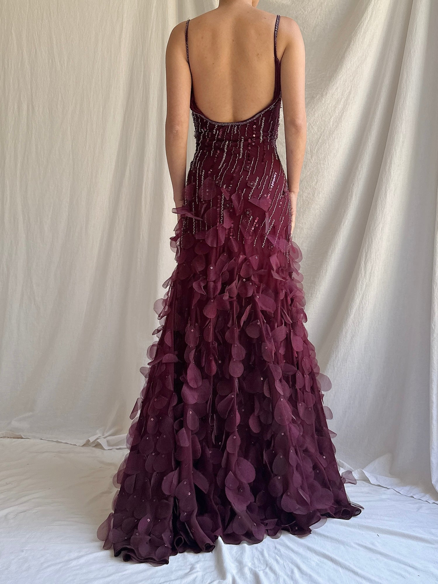 Vintage Burgundy Petal Gown - M