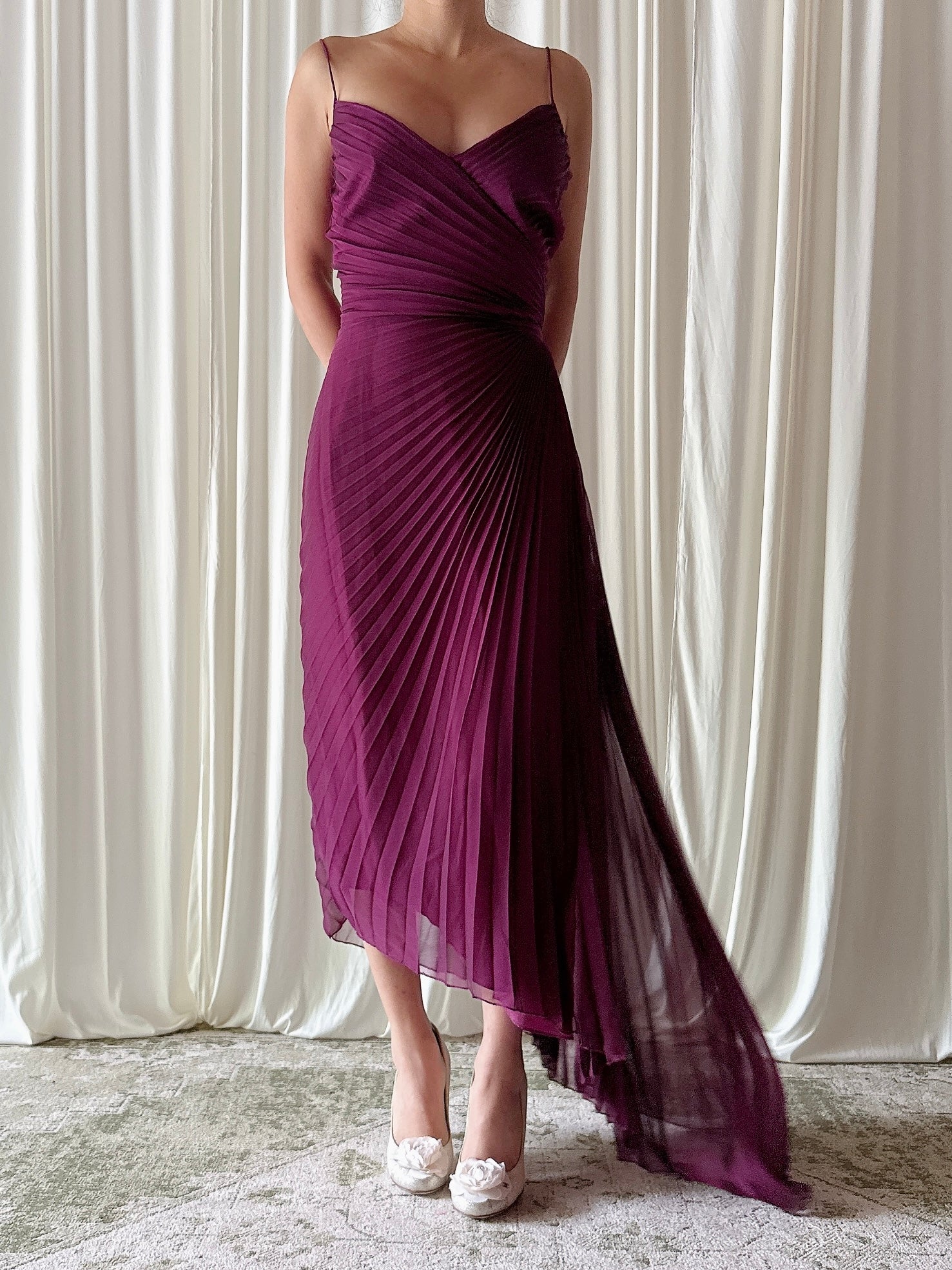 Vintage Belleville Sassoon Pleated Fuchsia Dress - UK12