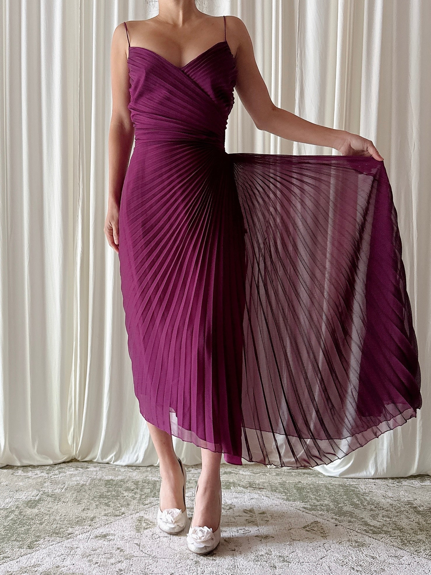 Vintage Belleville Sassoon Pleated Fuchsia Dress - UK12