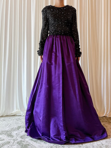 Vintage Victoria Royal Blue Beaded Gown - US 14