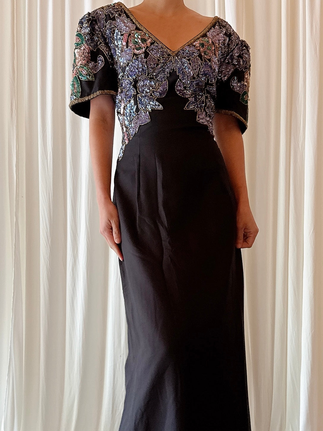 Vintage Black Beaded Dress - Size 8