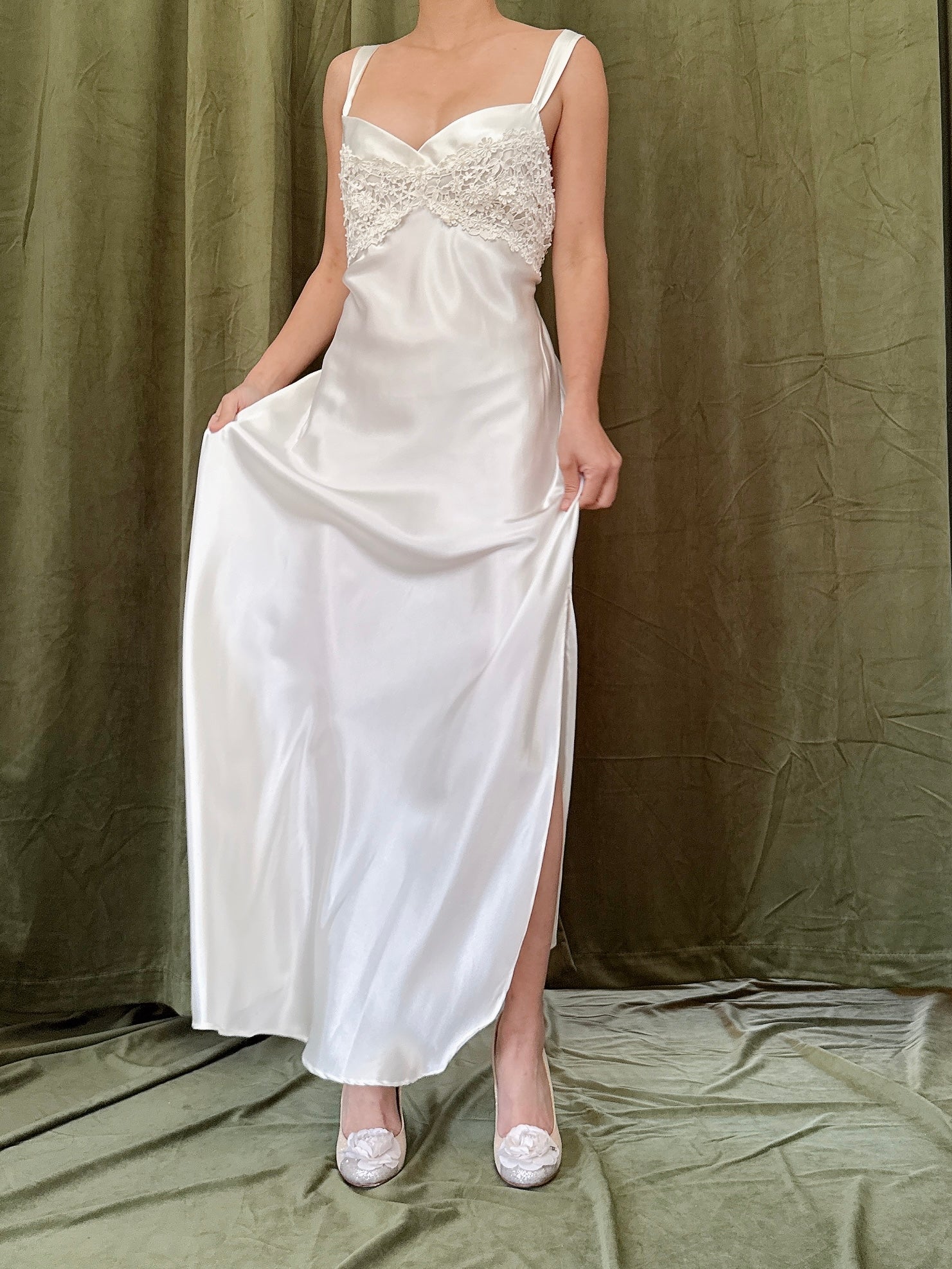 Vintage Lace Bodice Slip Dress - M