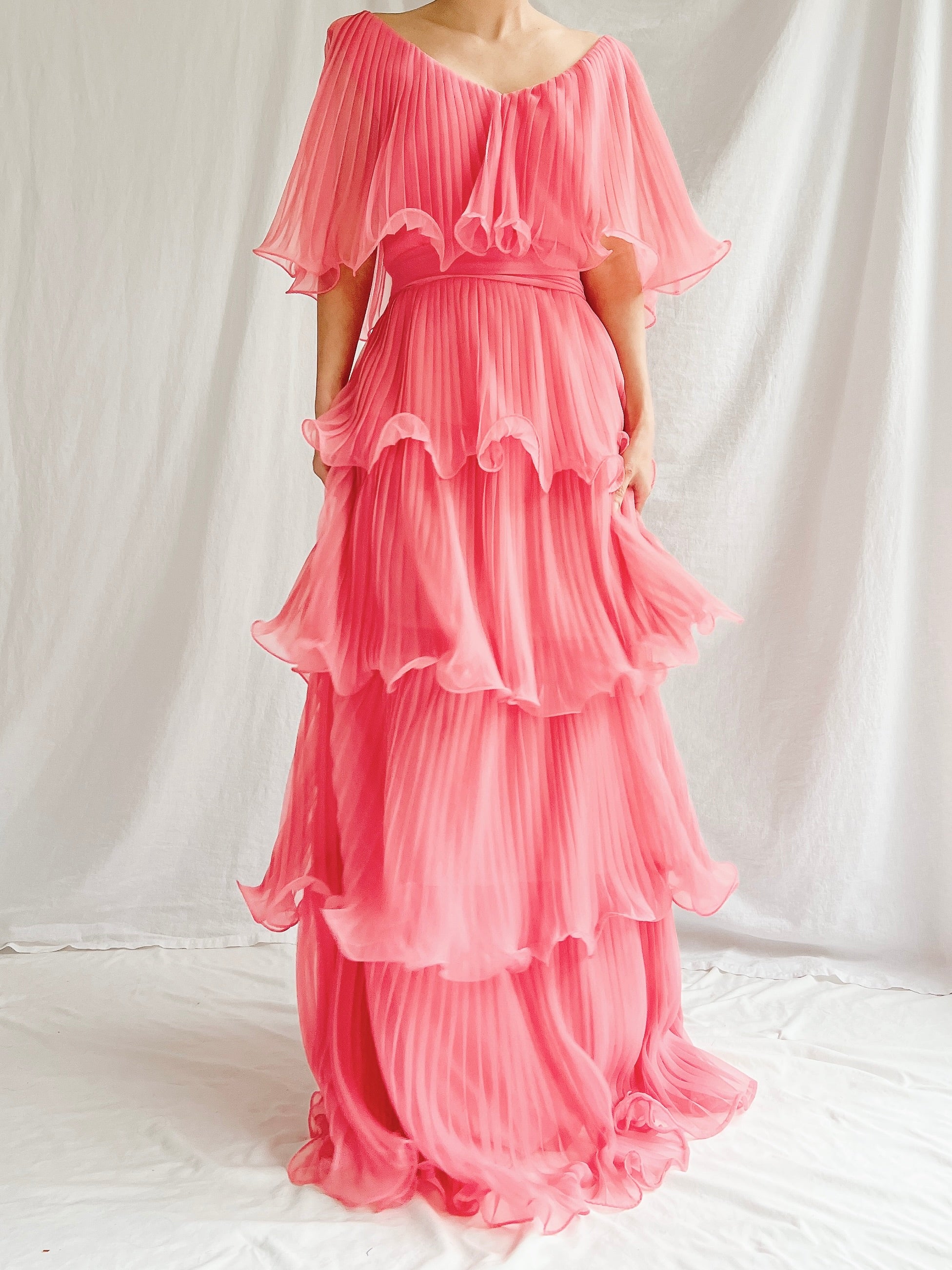 Vintage Watermelon Tiered Chiffon Dress - XS