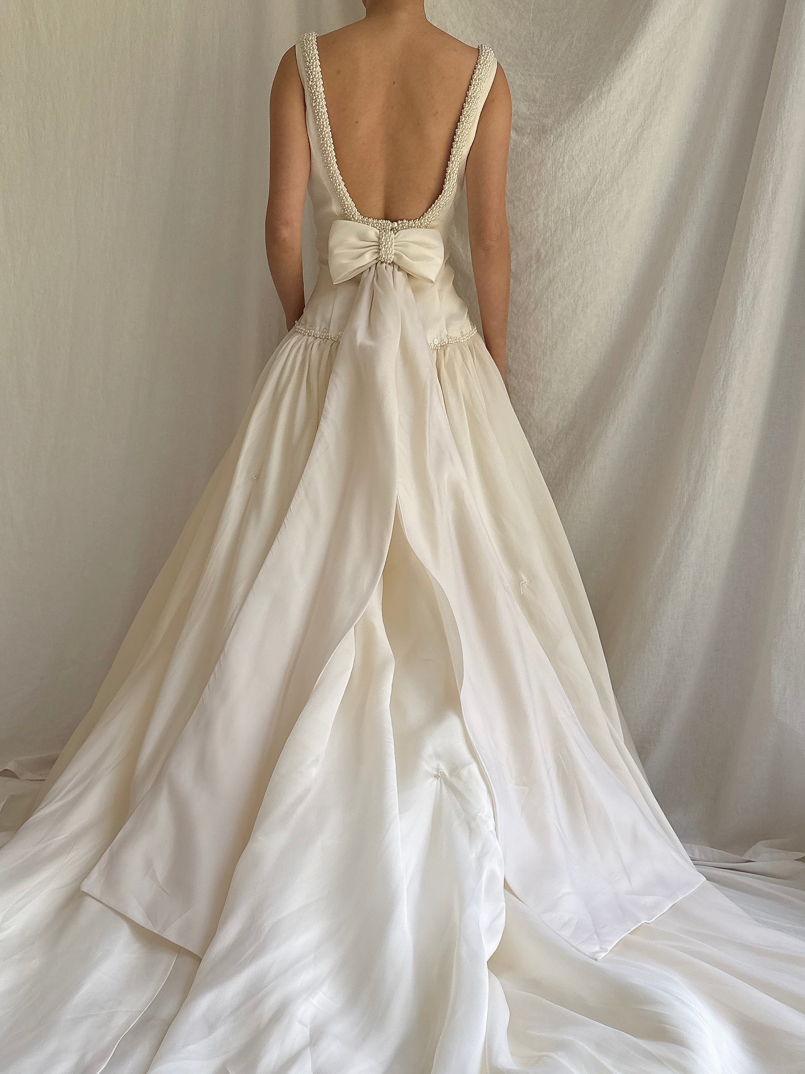 Vintage Silk Organza Pearl Embelished Gown - M/8