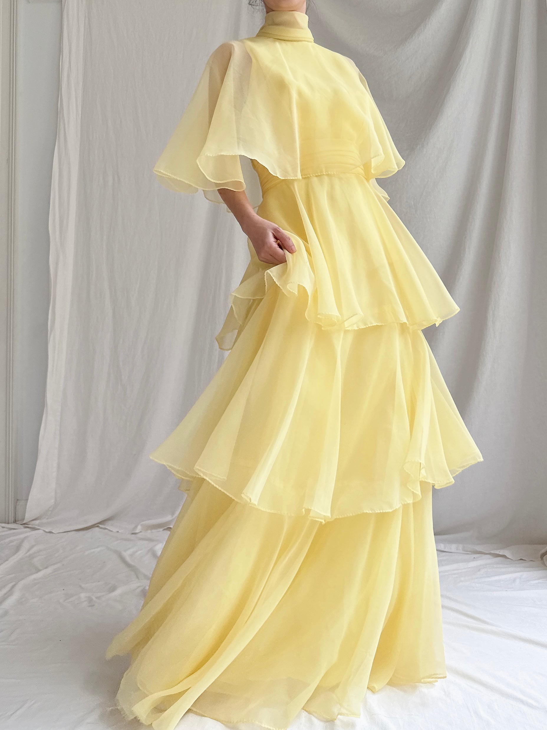 1970s Tiered Chiffon Dress - XS/S