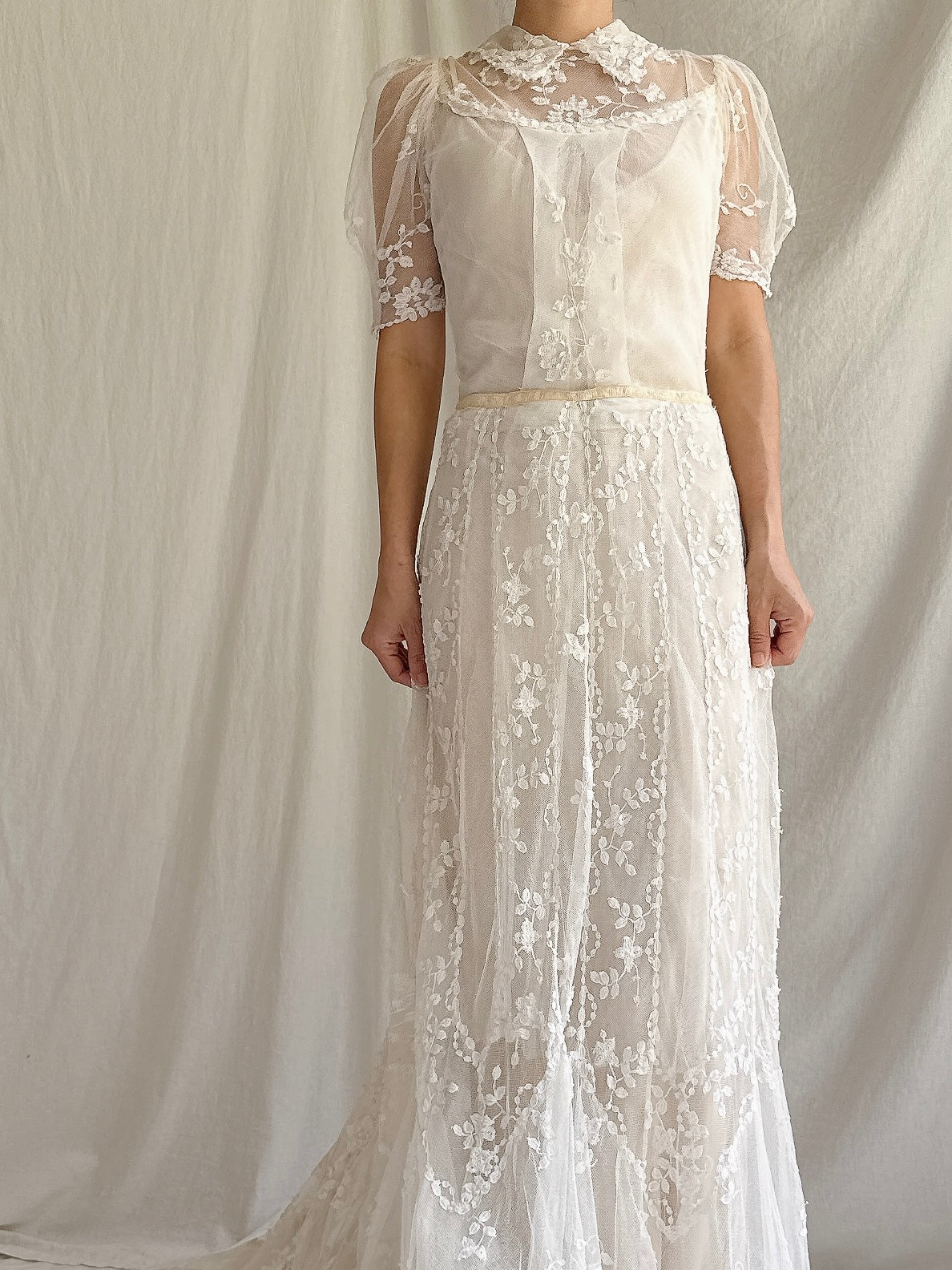 Rare Antique Applique Lace Gown - XS