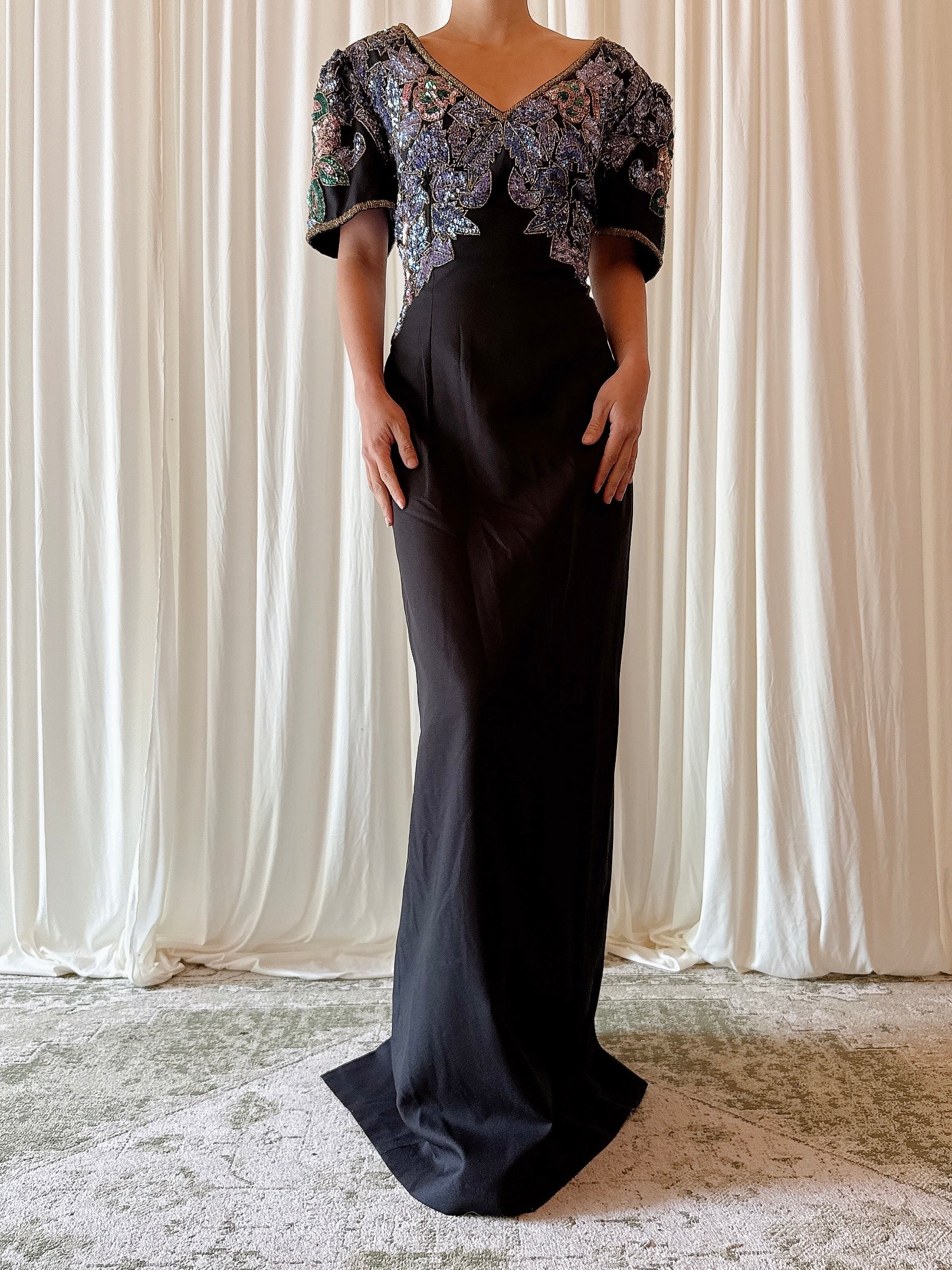 Vintage Black Beaded Dress - Size 8