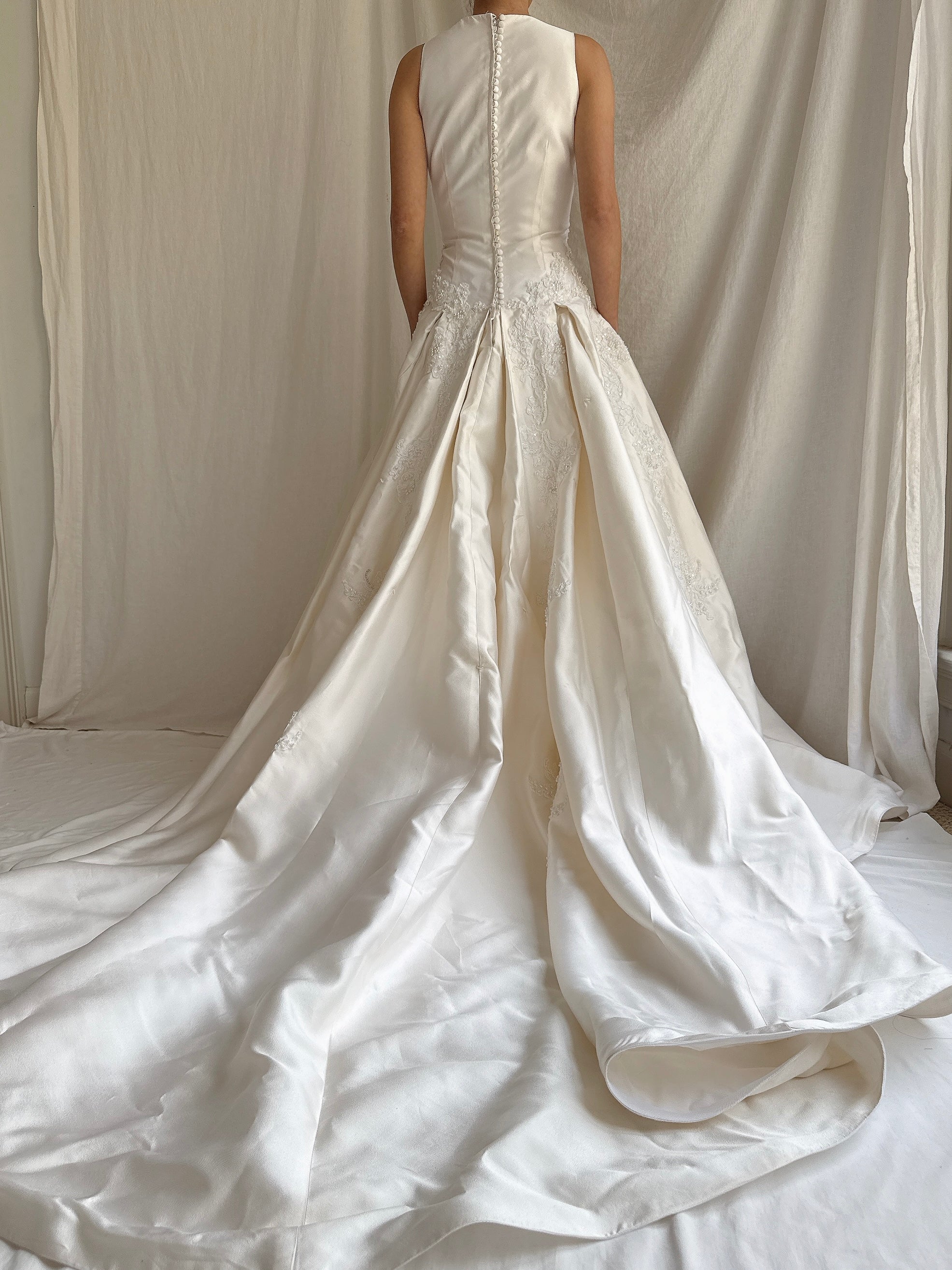 Vintage Raw Silk & Lace Beaded Gown - S