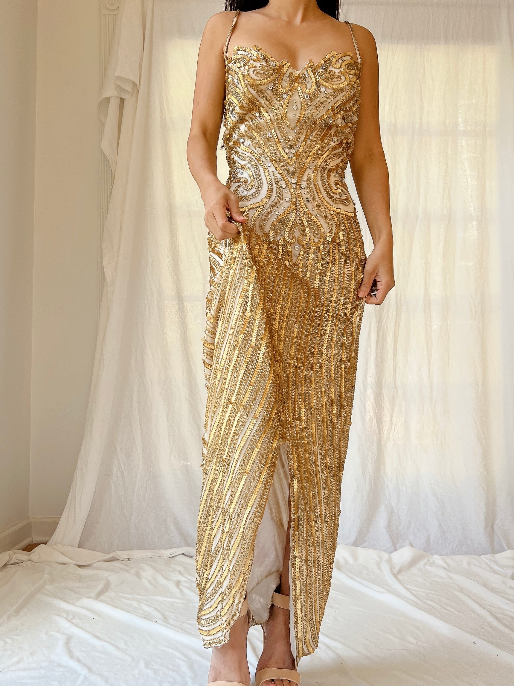 1980s Lillie Rubin Gold Gown - L