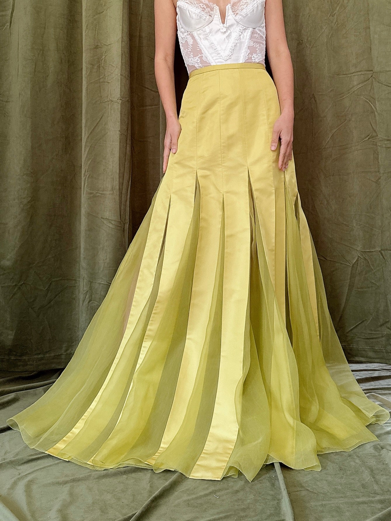 Vintage Chartreuse Cailan’D Silk Organza Skirt - M