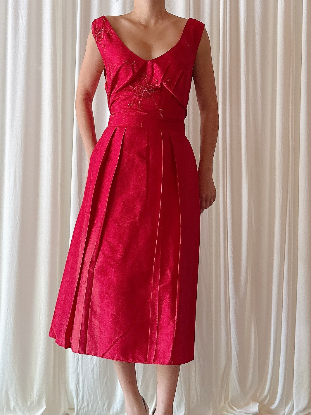 Vintage Futura Red Silk Dress - size 44