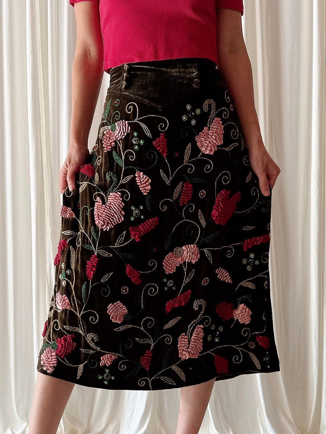 Vintage Gaetano Navarra Floral Velvet Skirt - Size 50