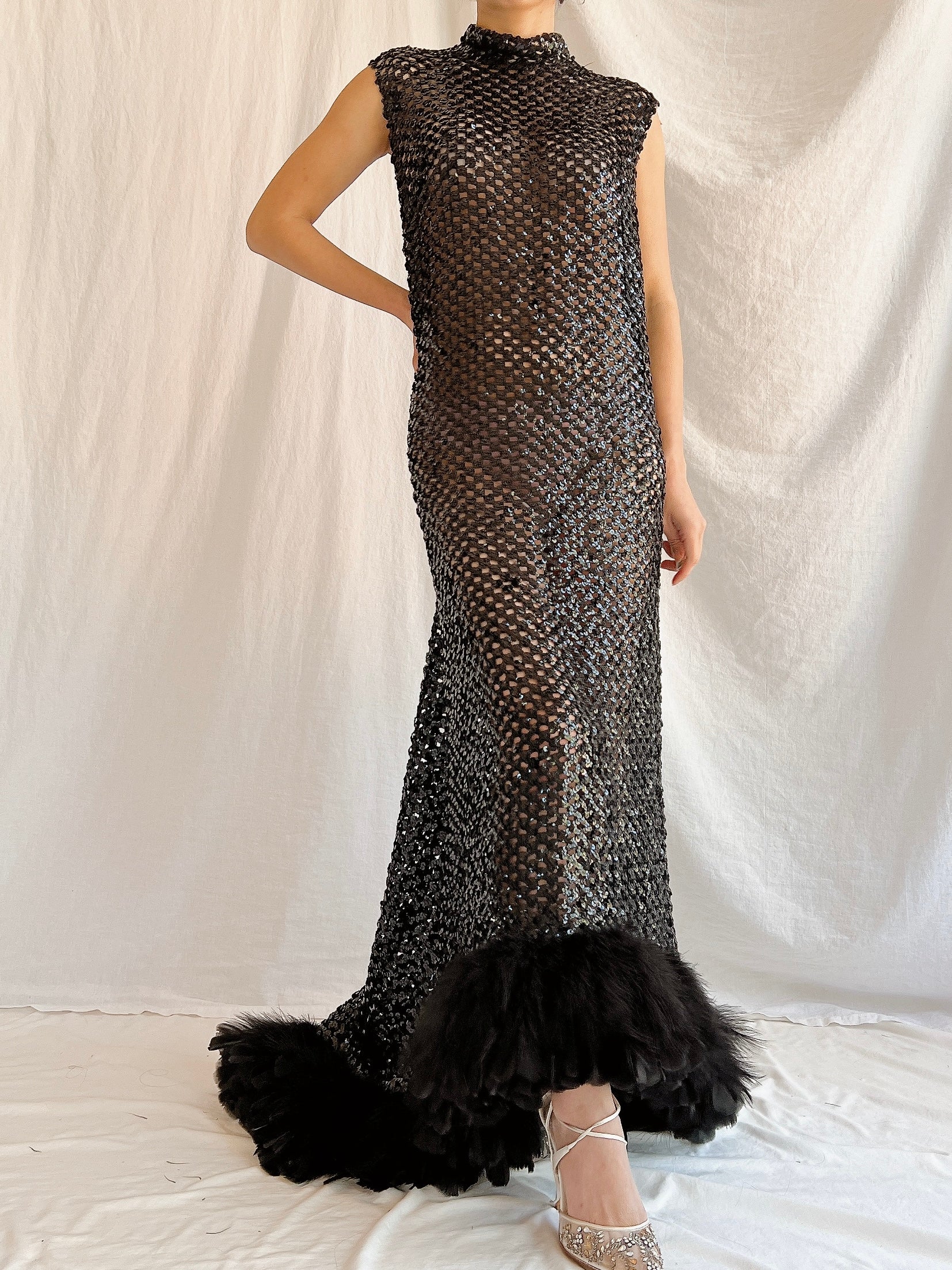 1960s Sheer Knitted Sequins Dress - M/L