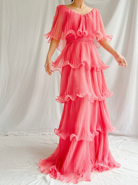 Vintage Watermelon Tiered Chiffon Dress - XS | G O S S A M E R