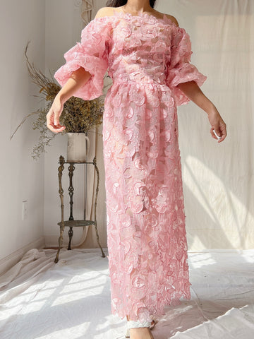 Vintage Pink Cutout Off-the-Shoulder Dress - M