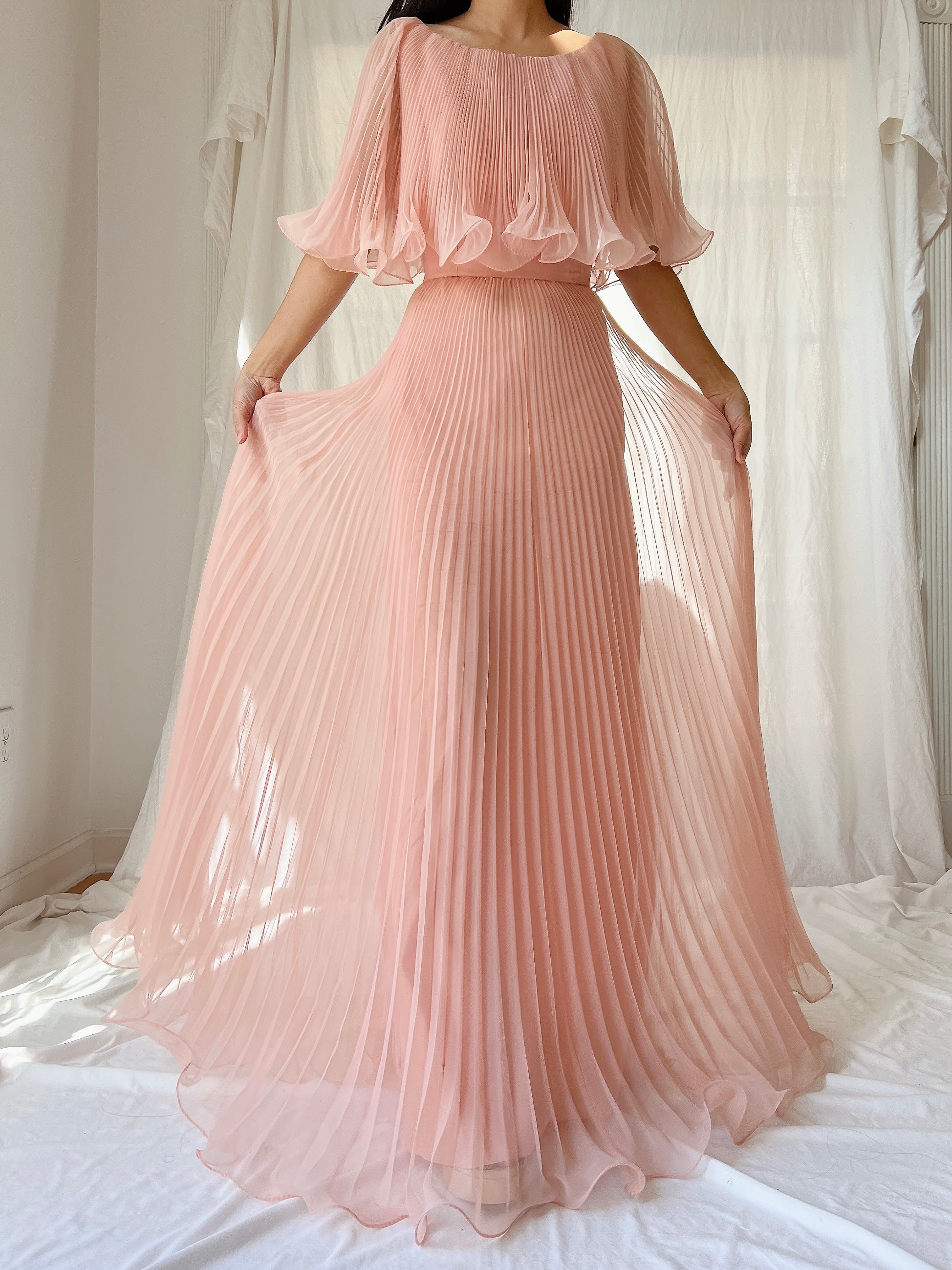 Vintage Peachy Pink Chiffon Dress - S