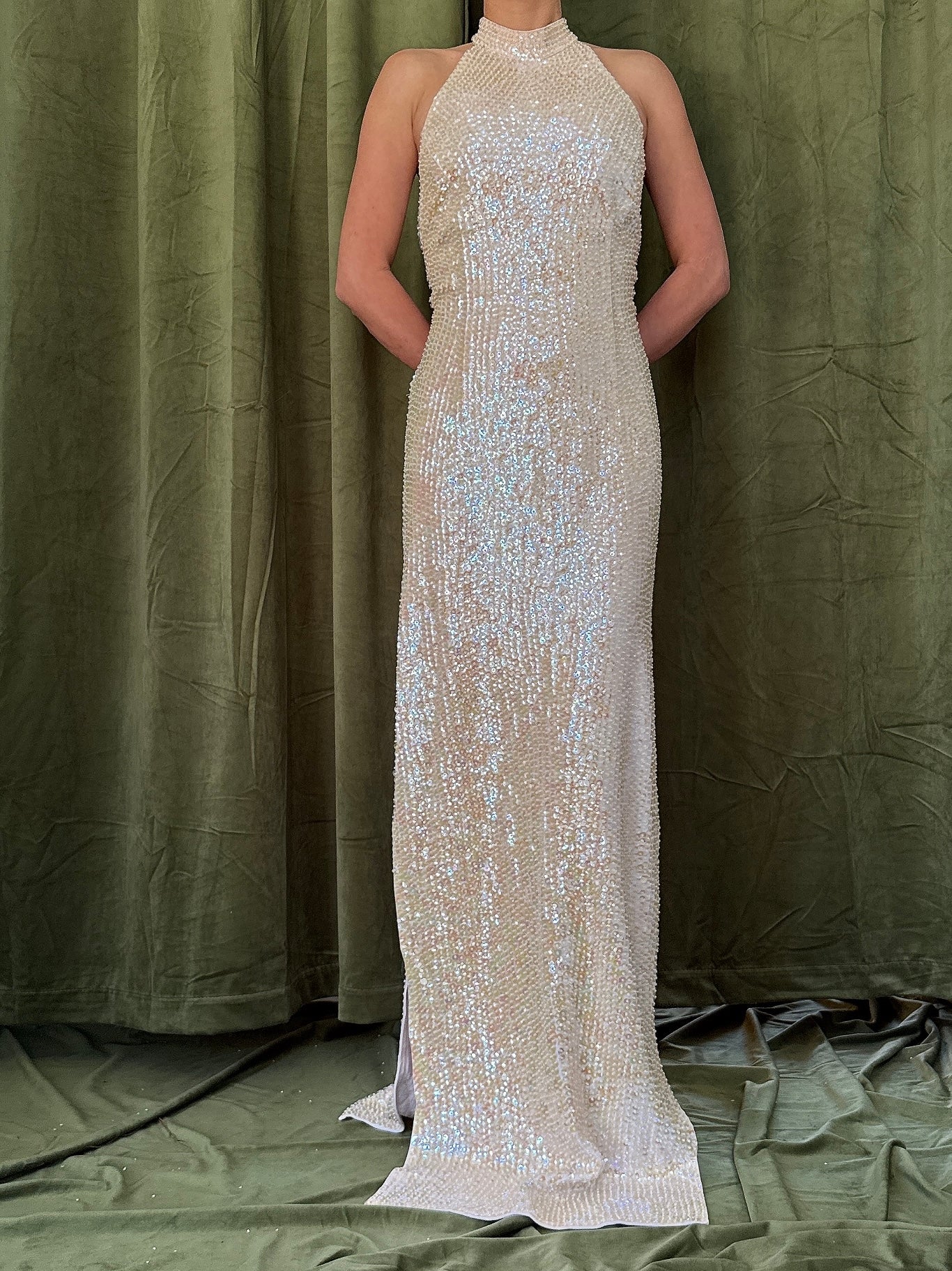 Vintage Hand-Beaded Sequins Gown - M