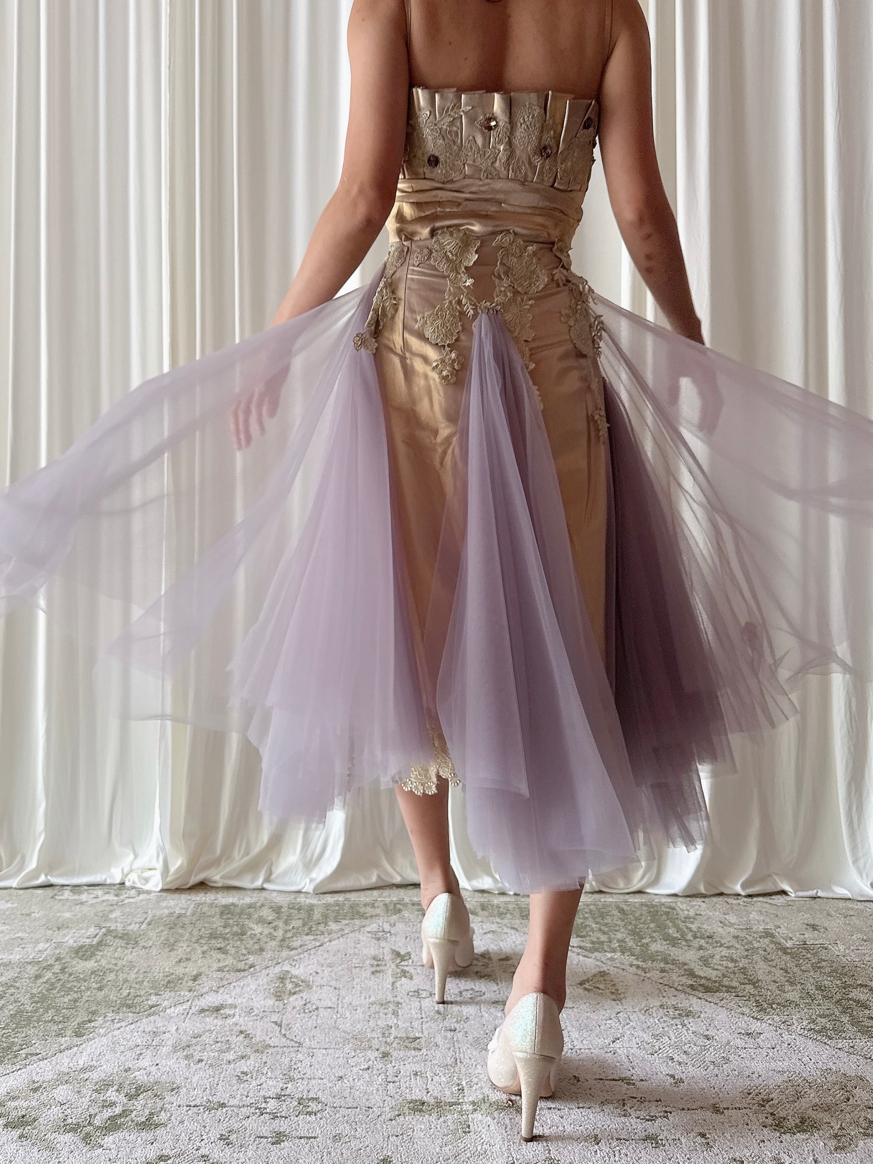 Vintage Gold Purple Metallic Dress - 38B/31W/45L