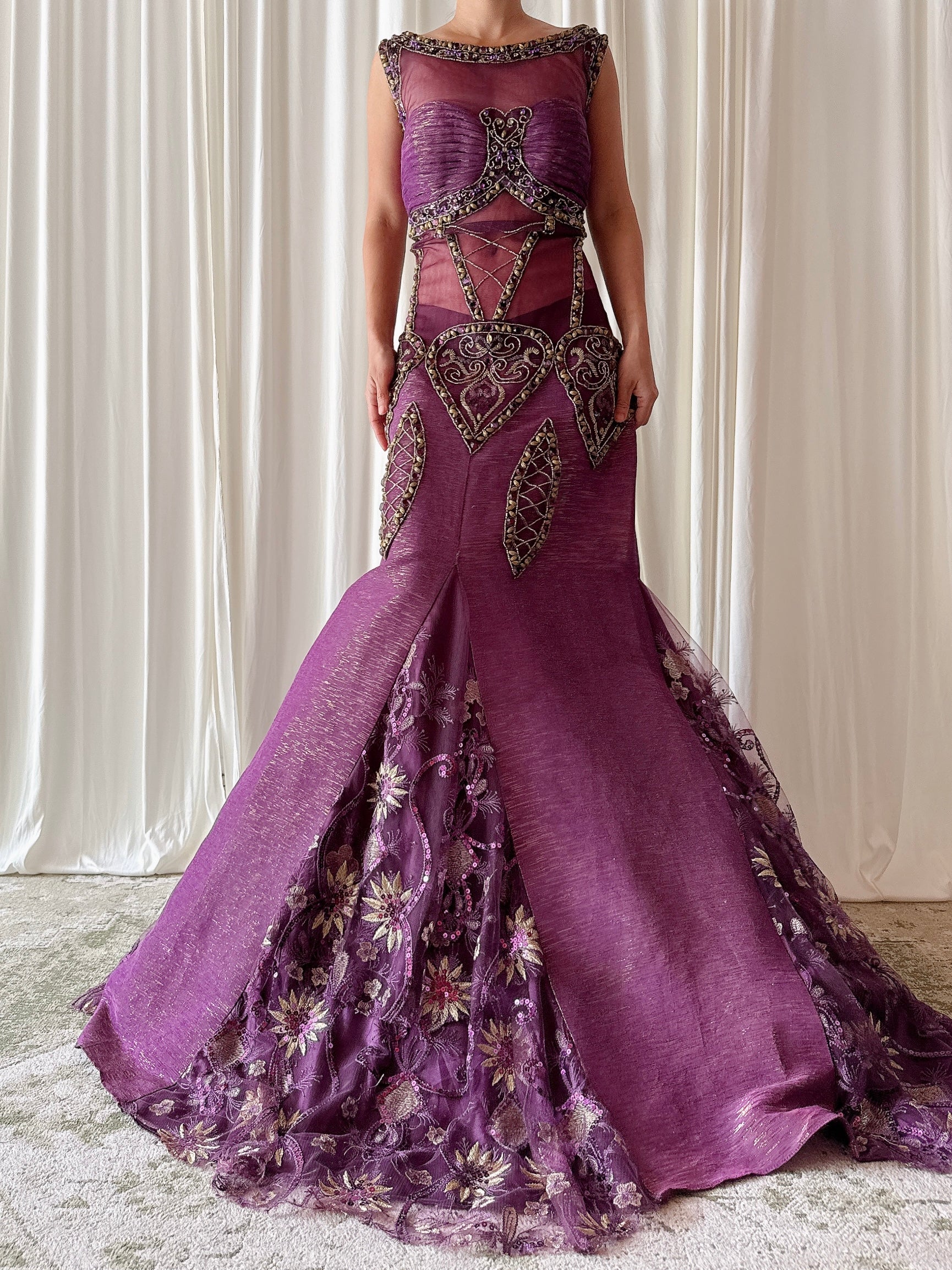 Vintage Charbel Nader Purple Beaded Dress - Size 18