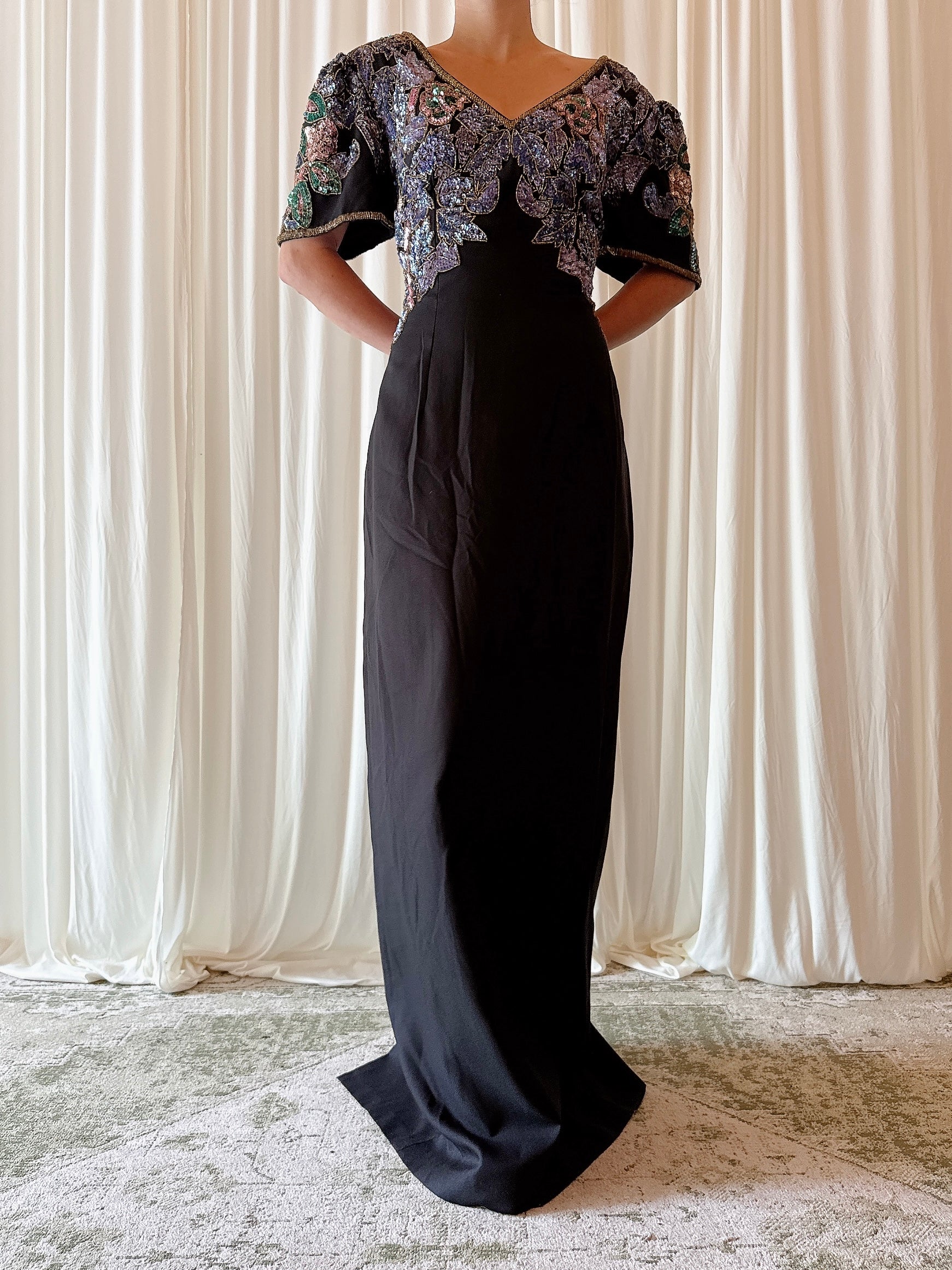 Vintage Black Beaded Dress - Size 8