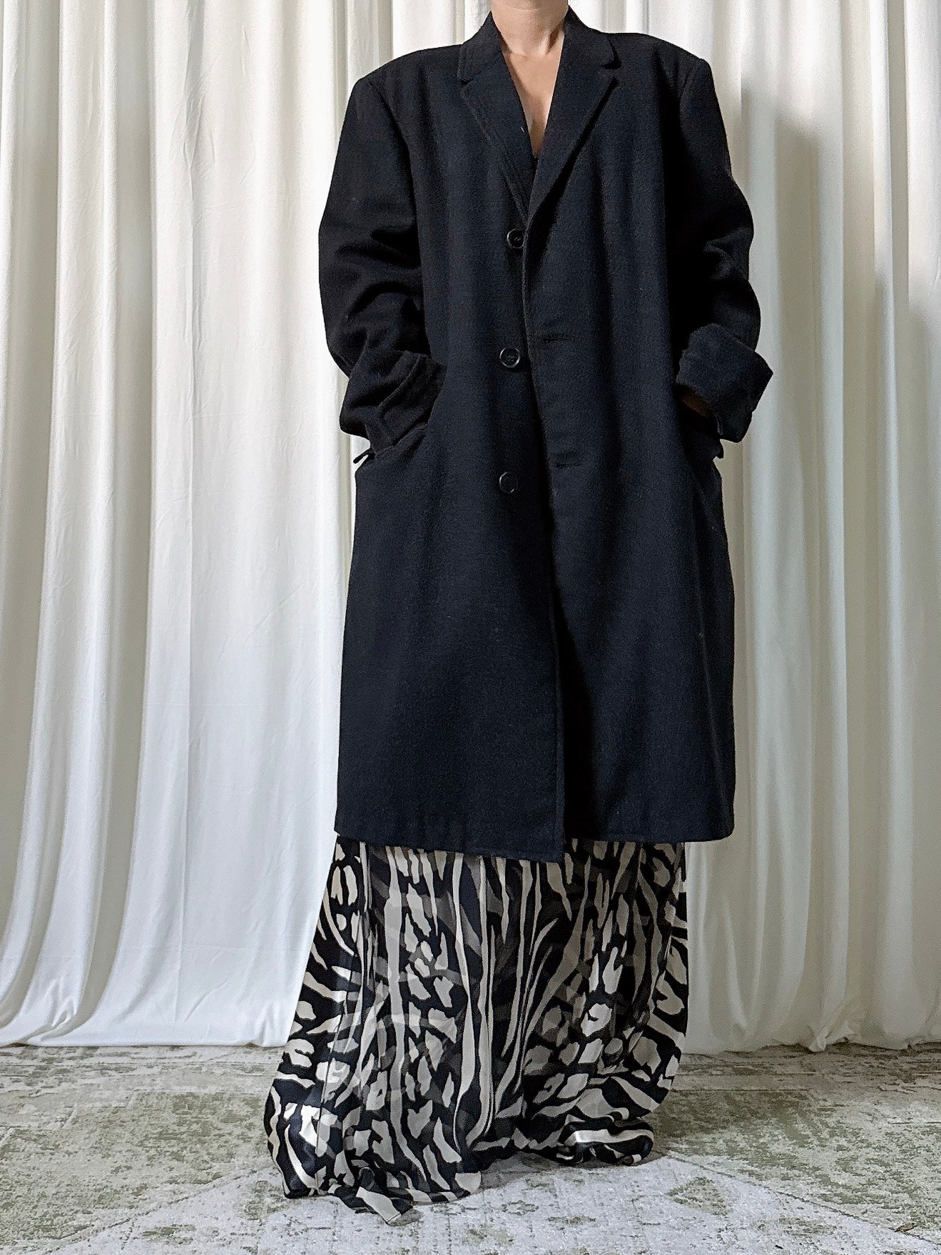 Vintage Crestknit Black Wool Coat - L