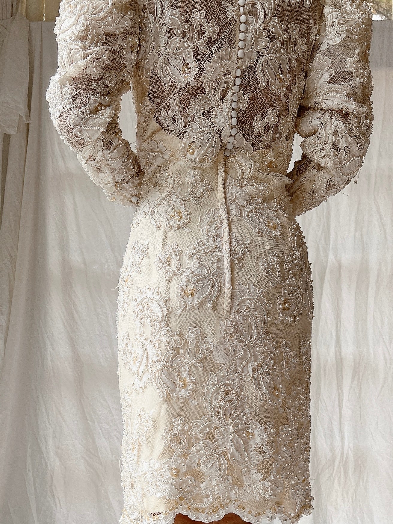 Vintage Alencon Lace and Silk Dress - M