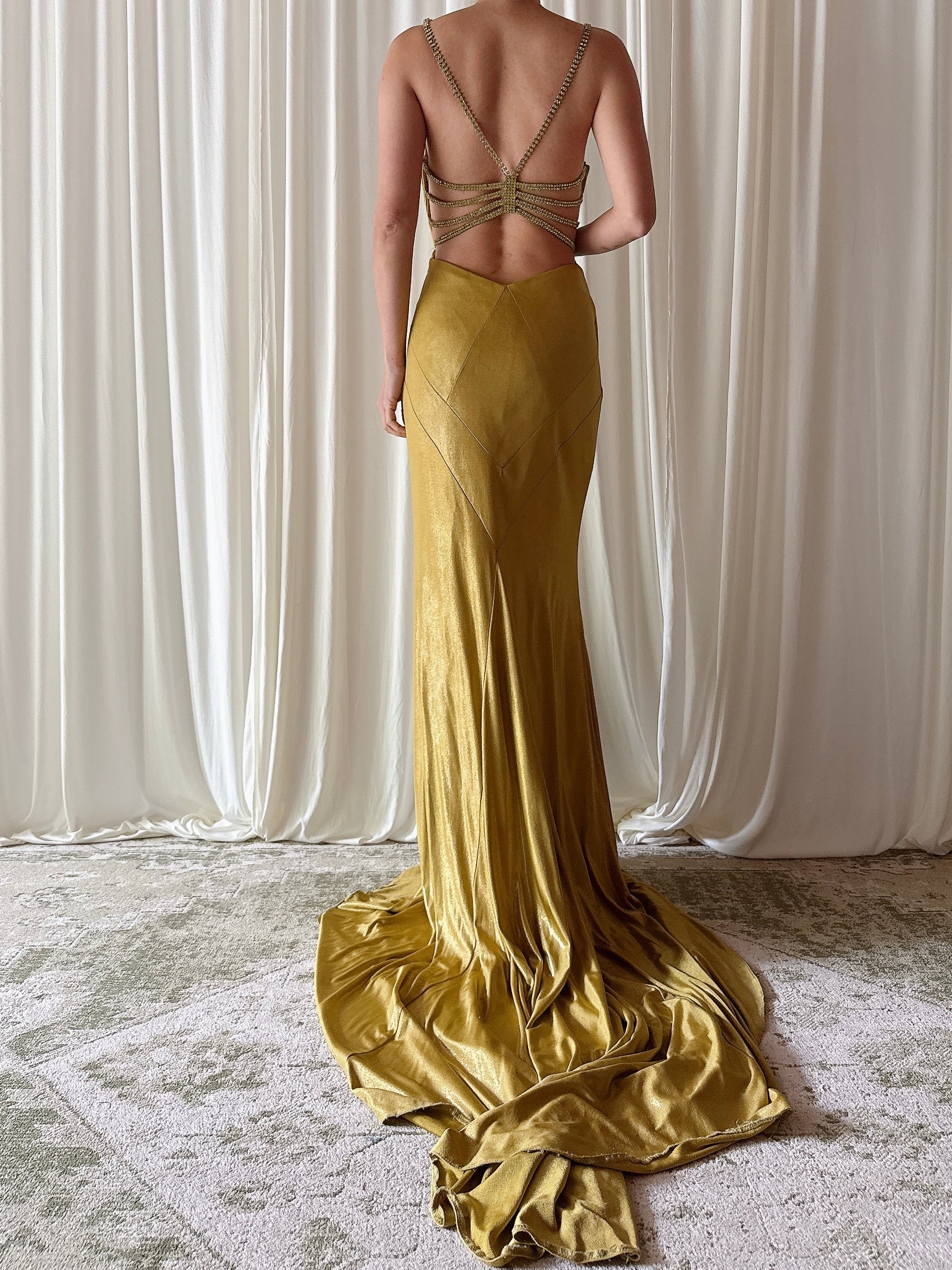 Vintage Chartreuse Metallic Gown - Size 6
