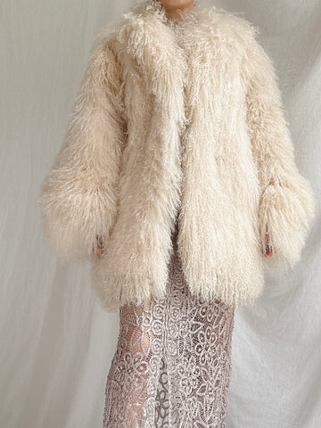 1970s Ivory Sheared Mongolian Lamb Coat - M