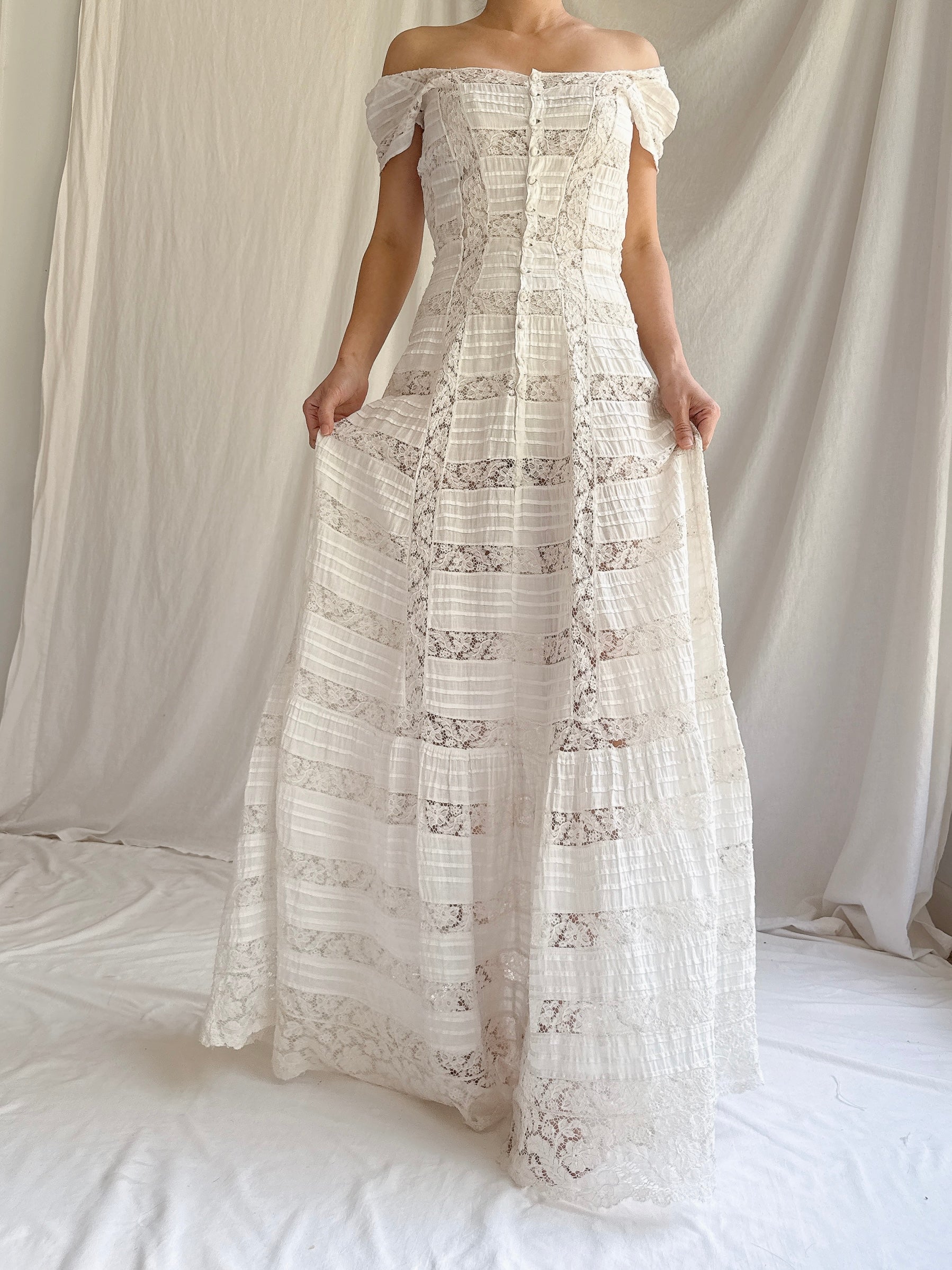 Antique Lace and Cotton Dress - XS
