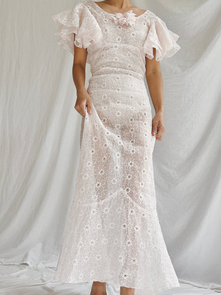 1930s Light Pink Organdy Dress - S | G O S S A M E R