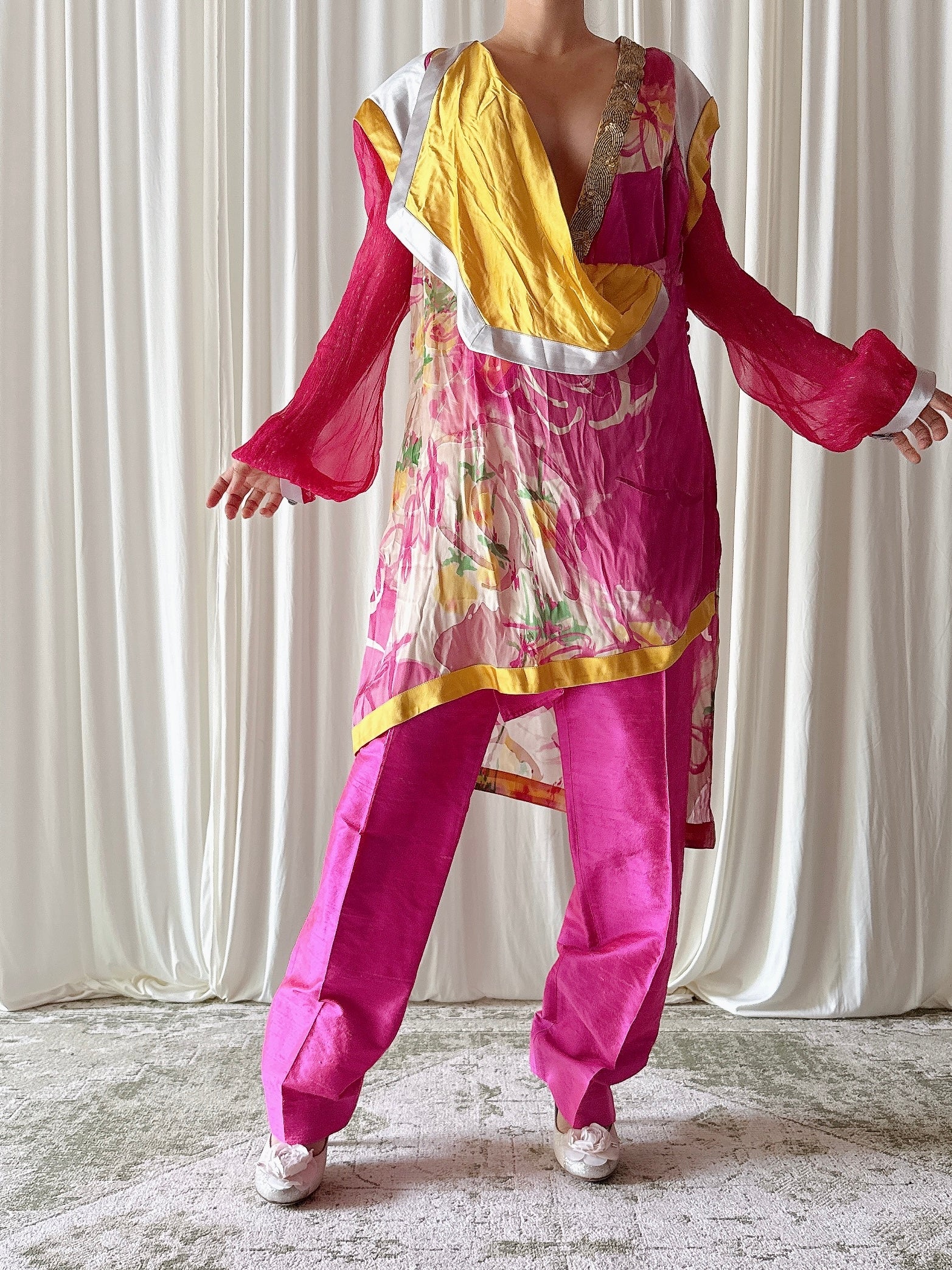Vintage Bella Marina Studio Pink Yellow 2 Piece Set - IT 46