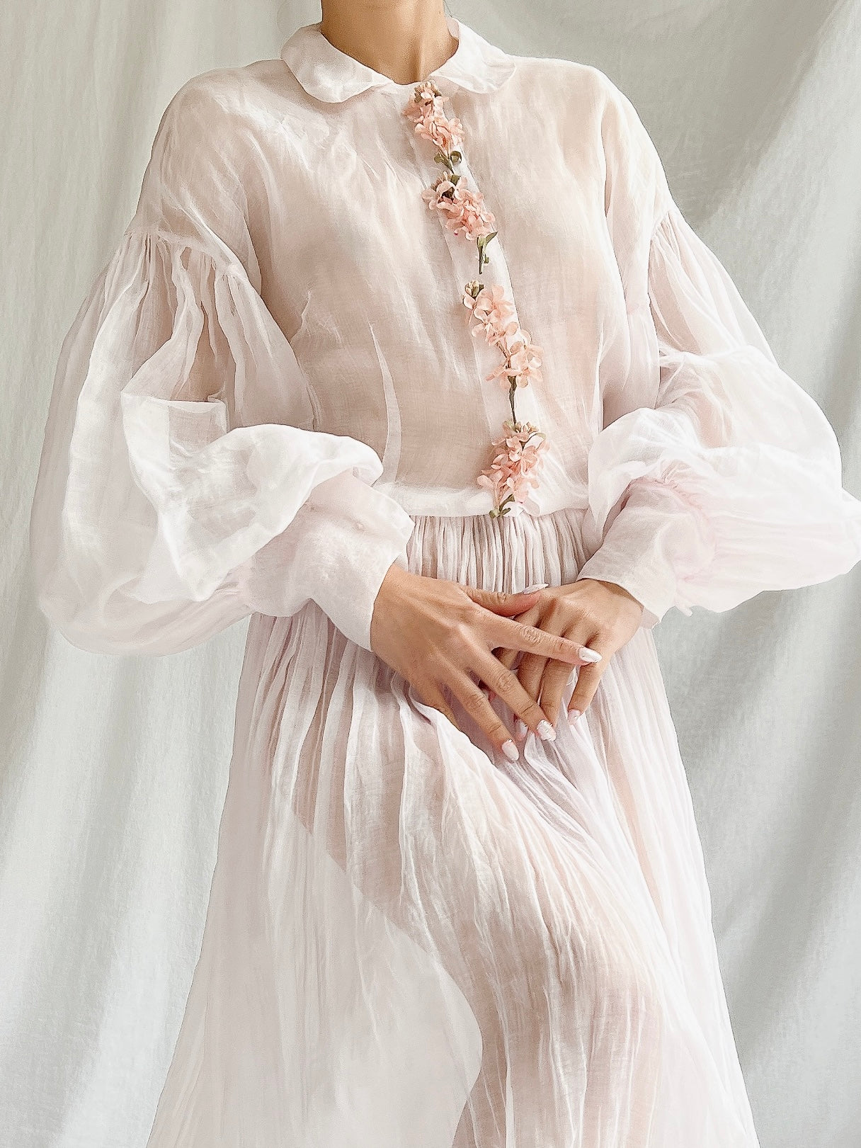 1940s Sheer Organdy Puff Sleeves Gown - M