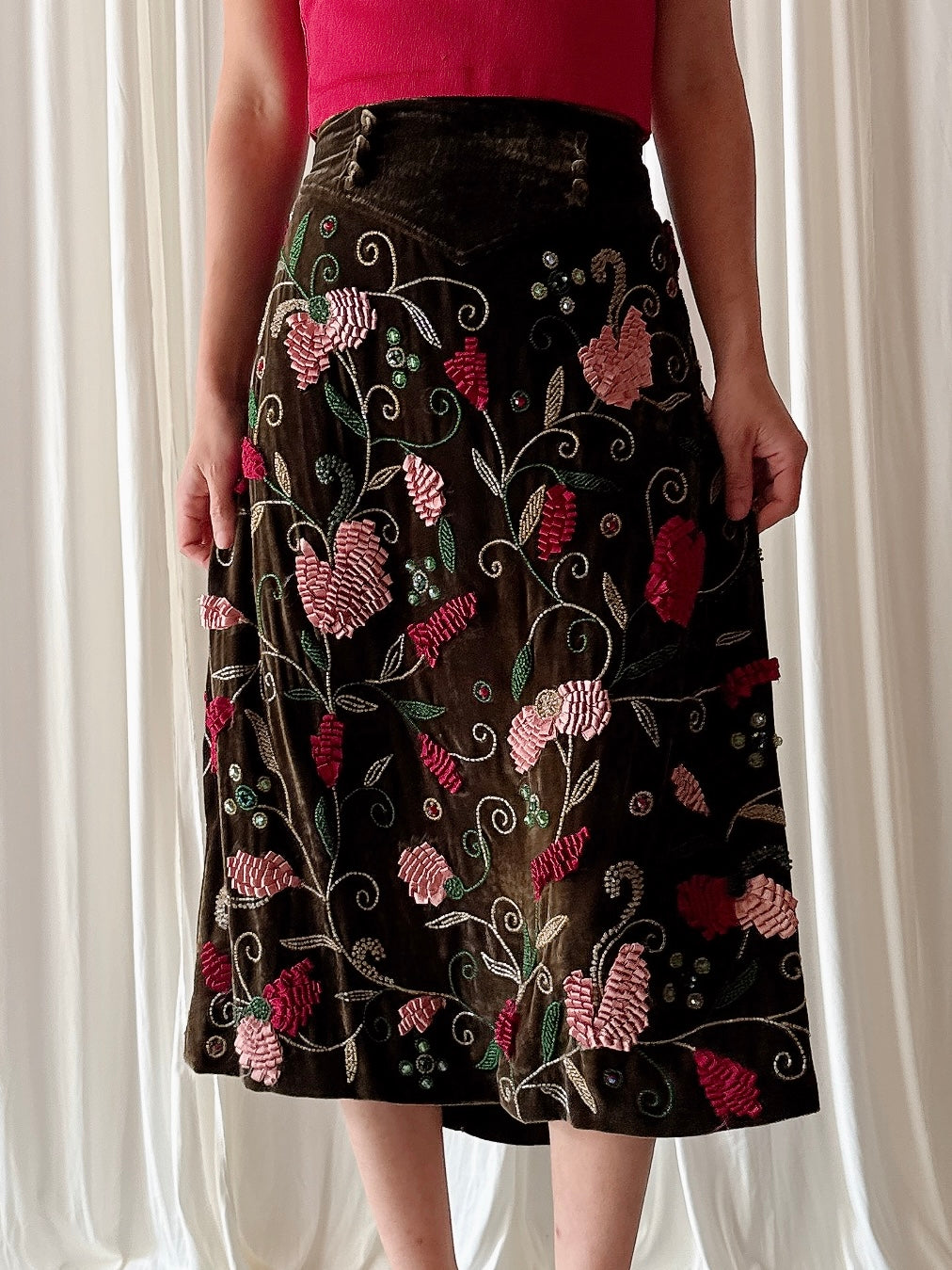 Vintage Gaetano Navarra Floral Velvet Skirt - Size 50