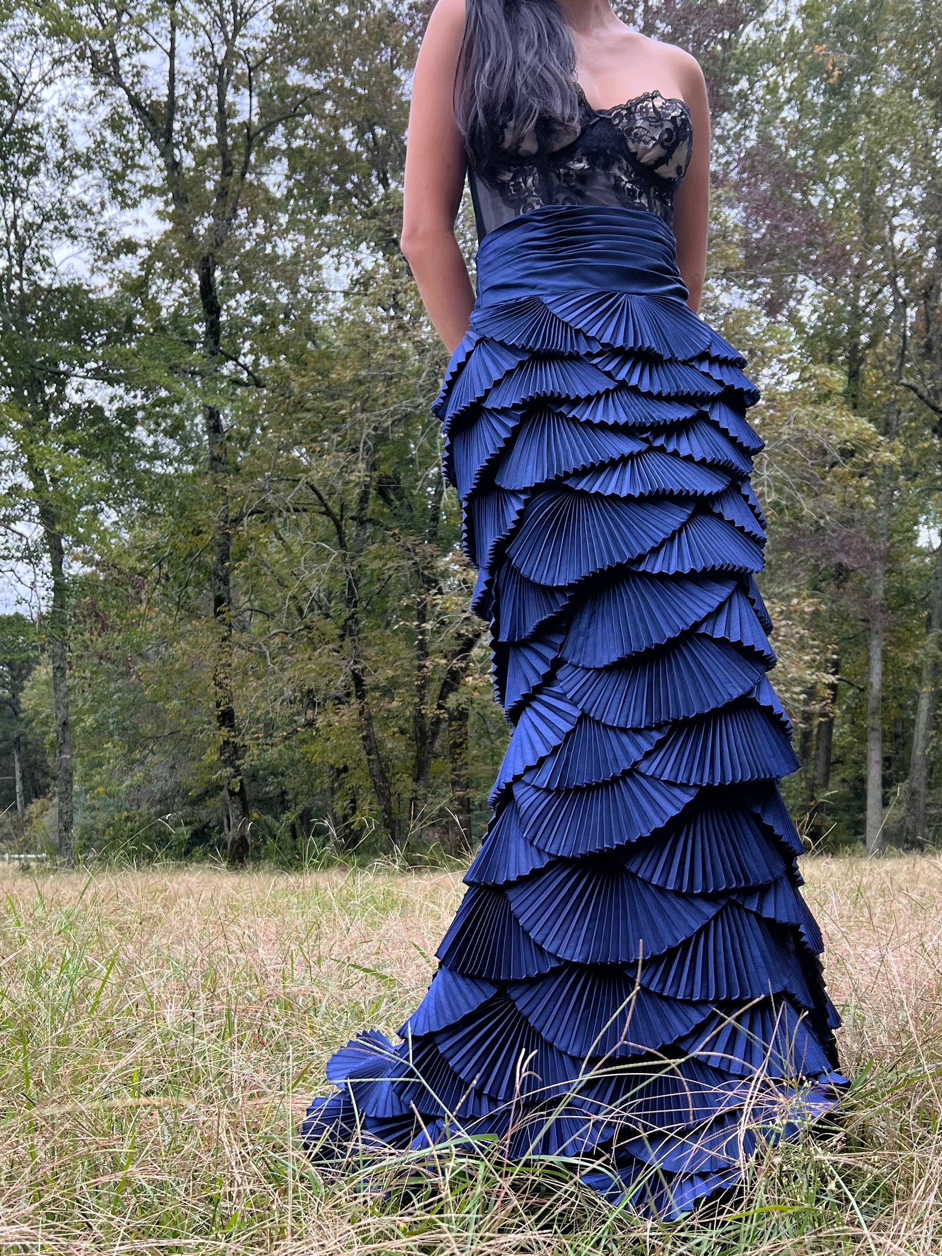 Y2K Blue Layered Pleated Skirt - S/M (6)