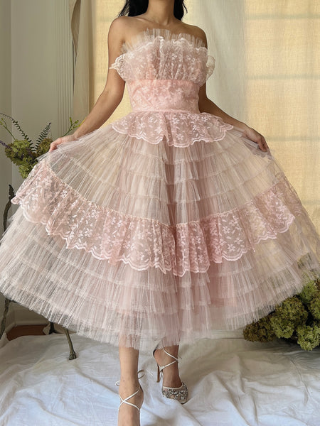 アンティーク雑貨 Vintage Tulle Dress deadstock. 1950s Pink Tulle Dress - XS | G O S S A M E R
