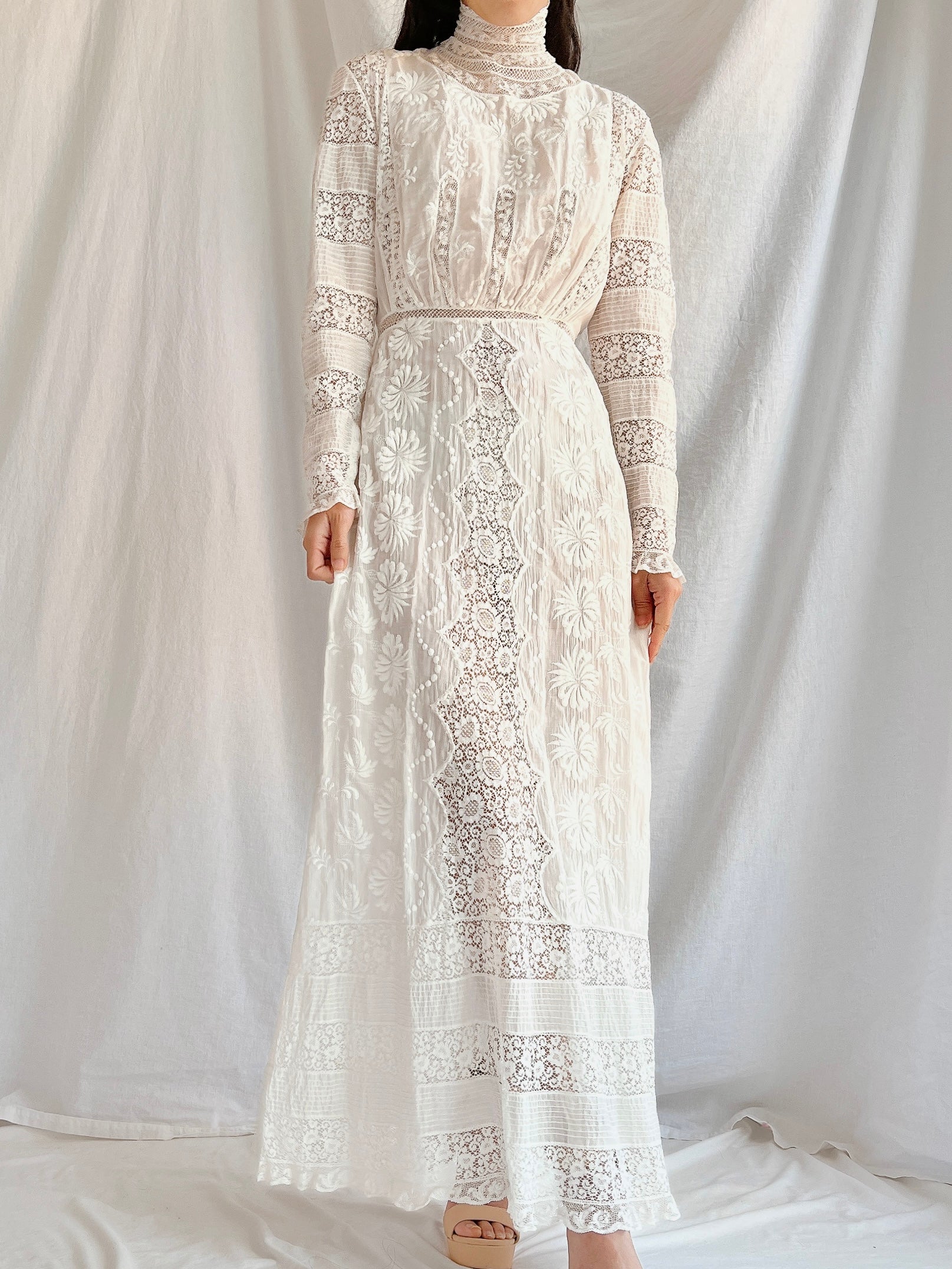Antique Embroidered Lace Dress - XS