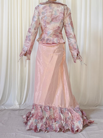 Vintage Paule Vasseur 2 Piece Pink Silk Floral Set - FR 40