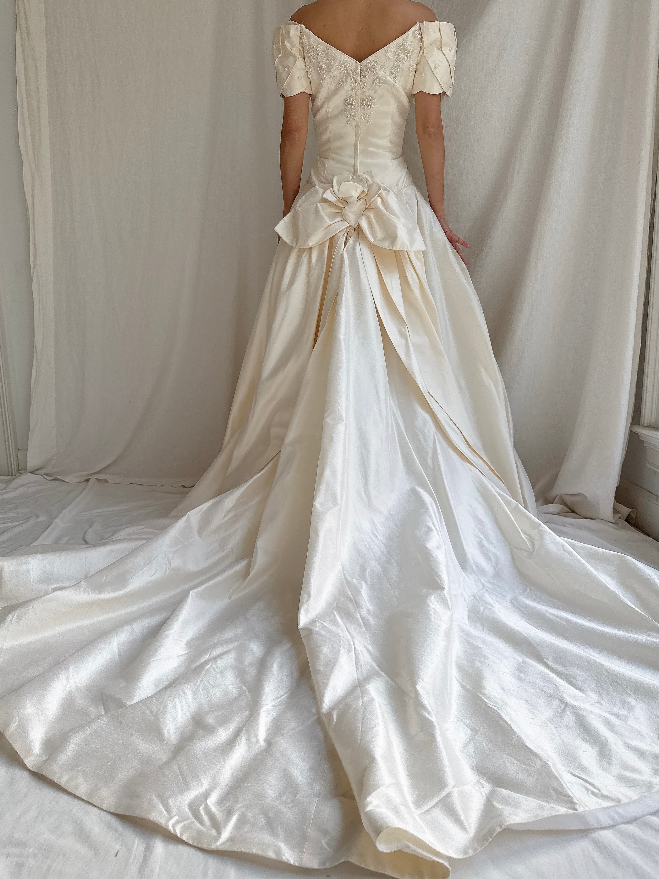 Vintage Raw Silk Beaded Gown - S