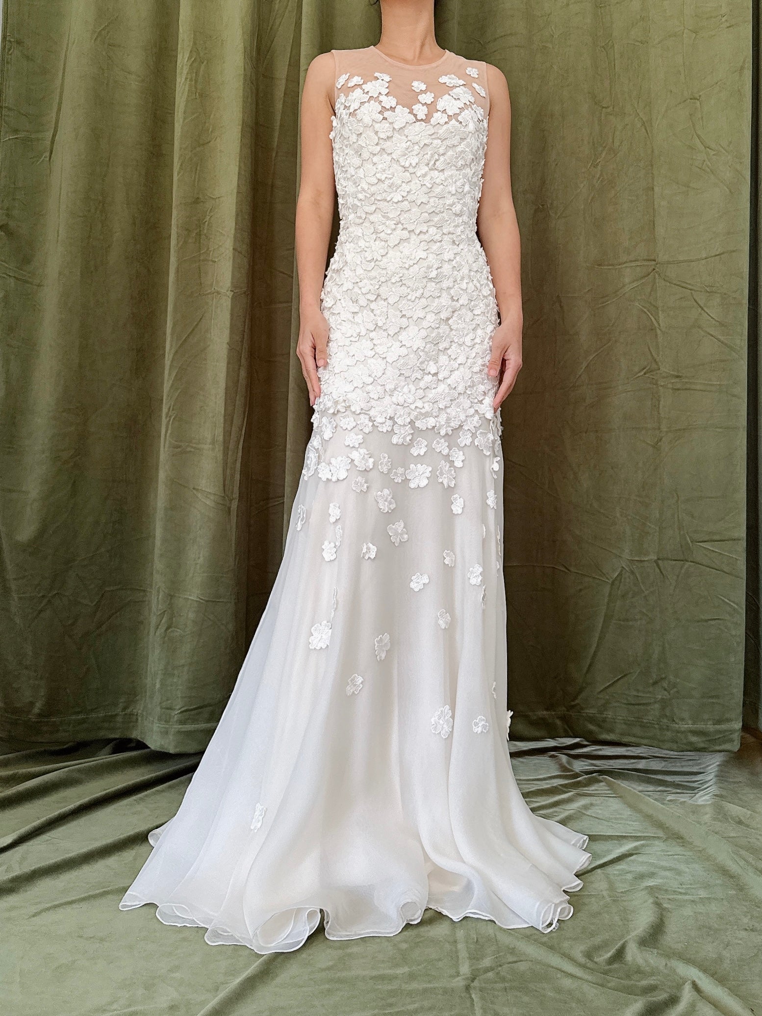 Vintage 3D Flower Silk Organza Dress - XS/2/4