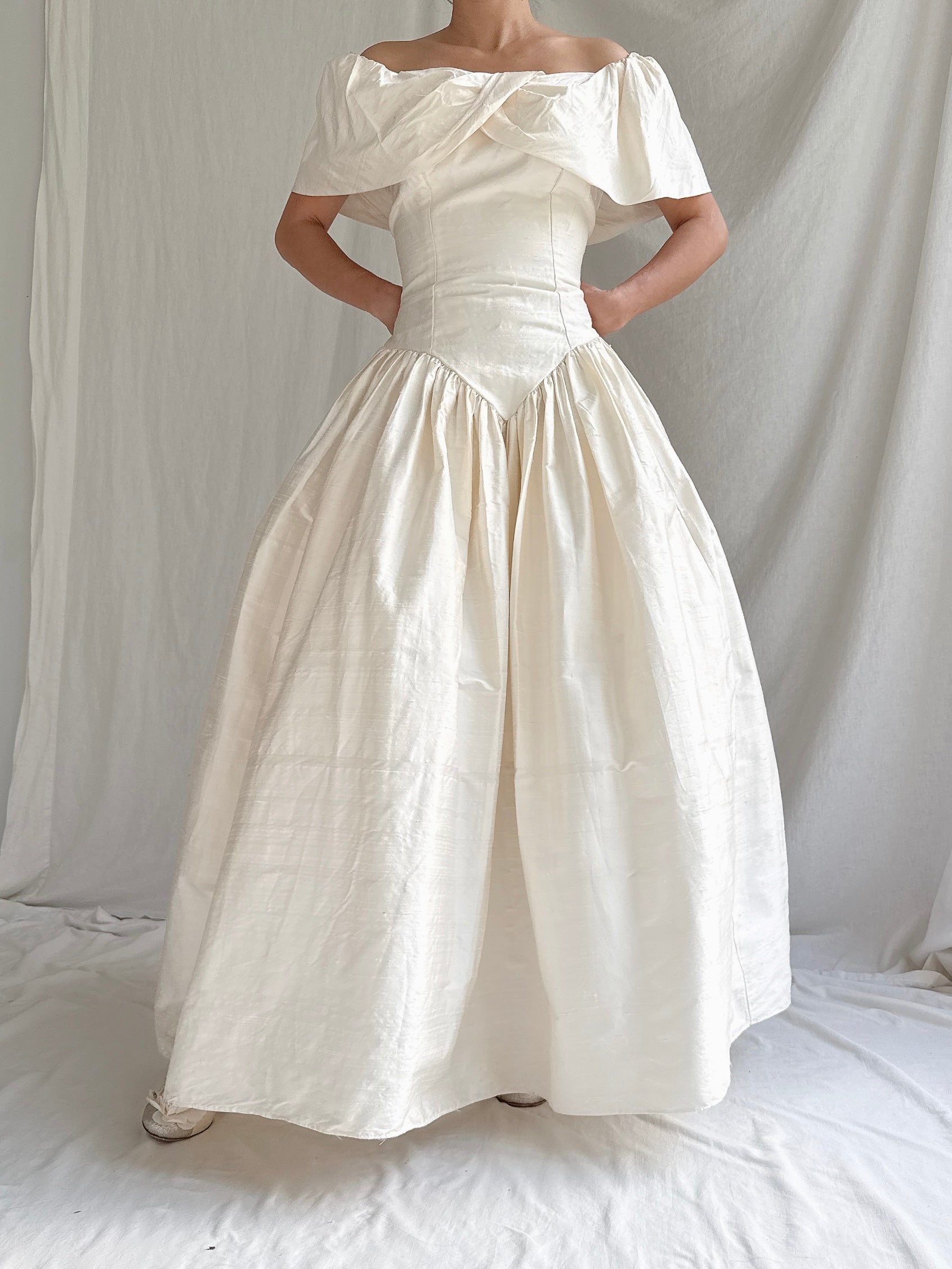 Vintage Raw Silk Tea-Length Dress - M