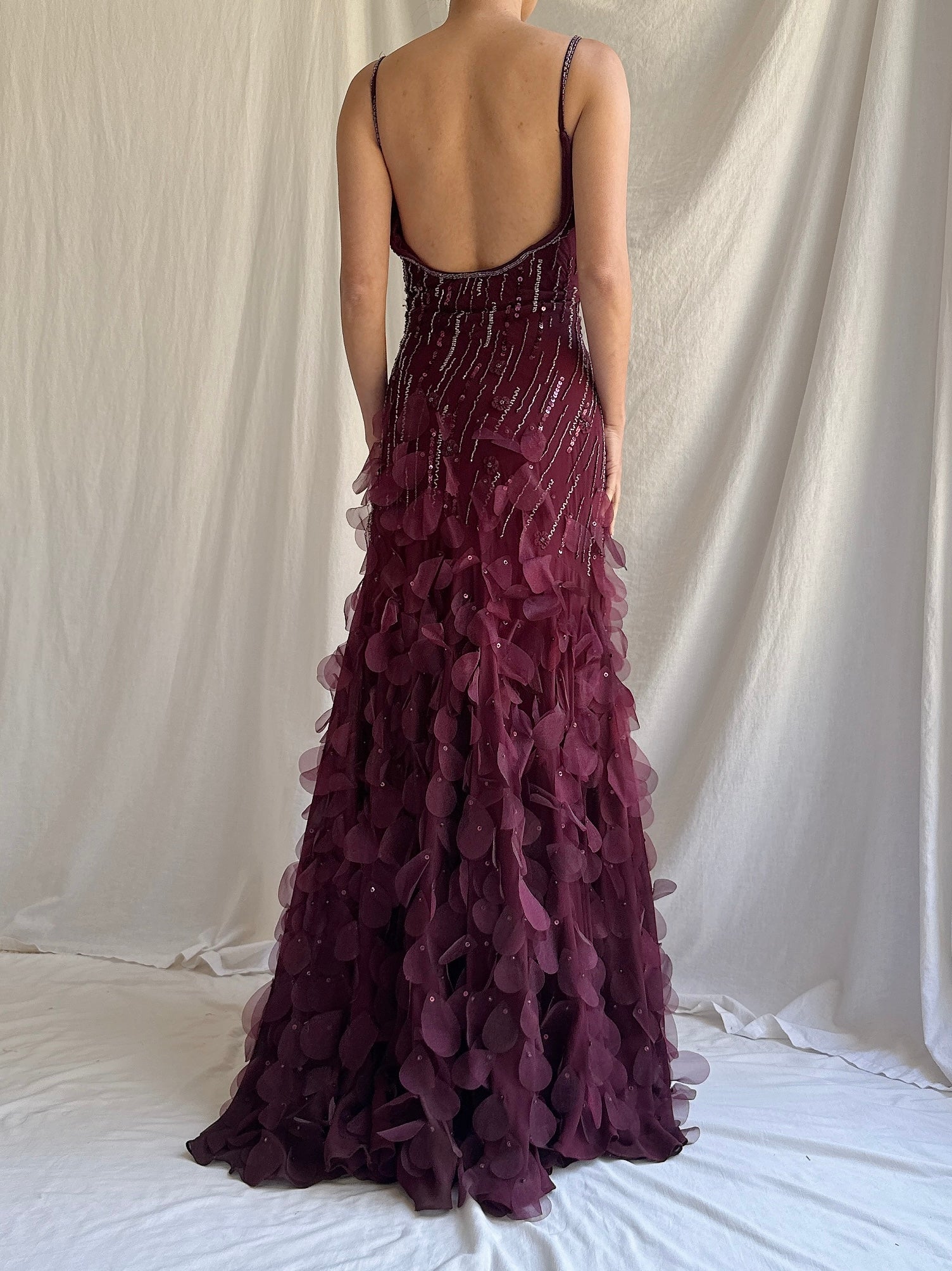 Vintage Burgundy Petal Gown - M