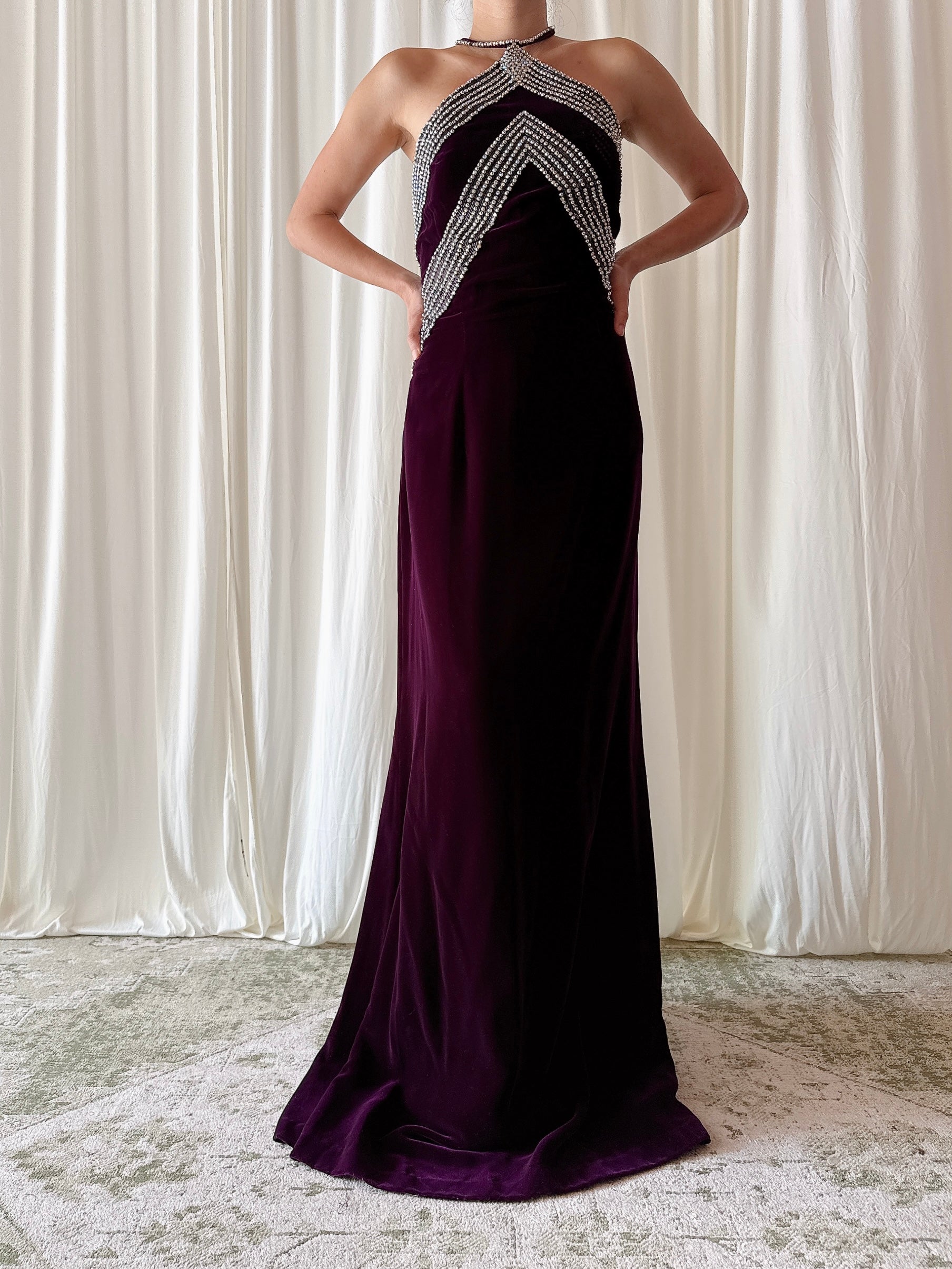 Vintage Nights by Sherry Purple Velvet Dress - Size 14