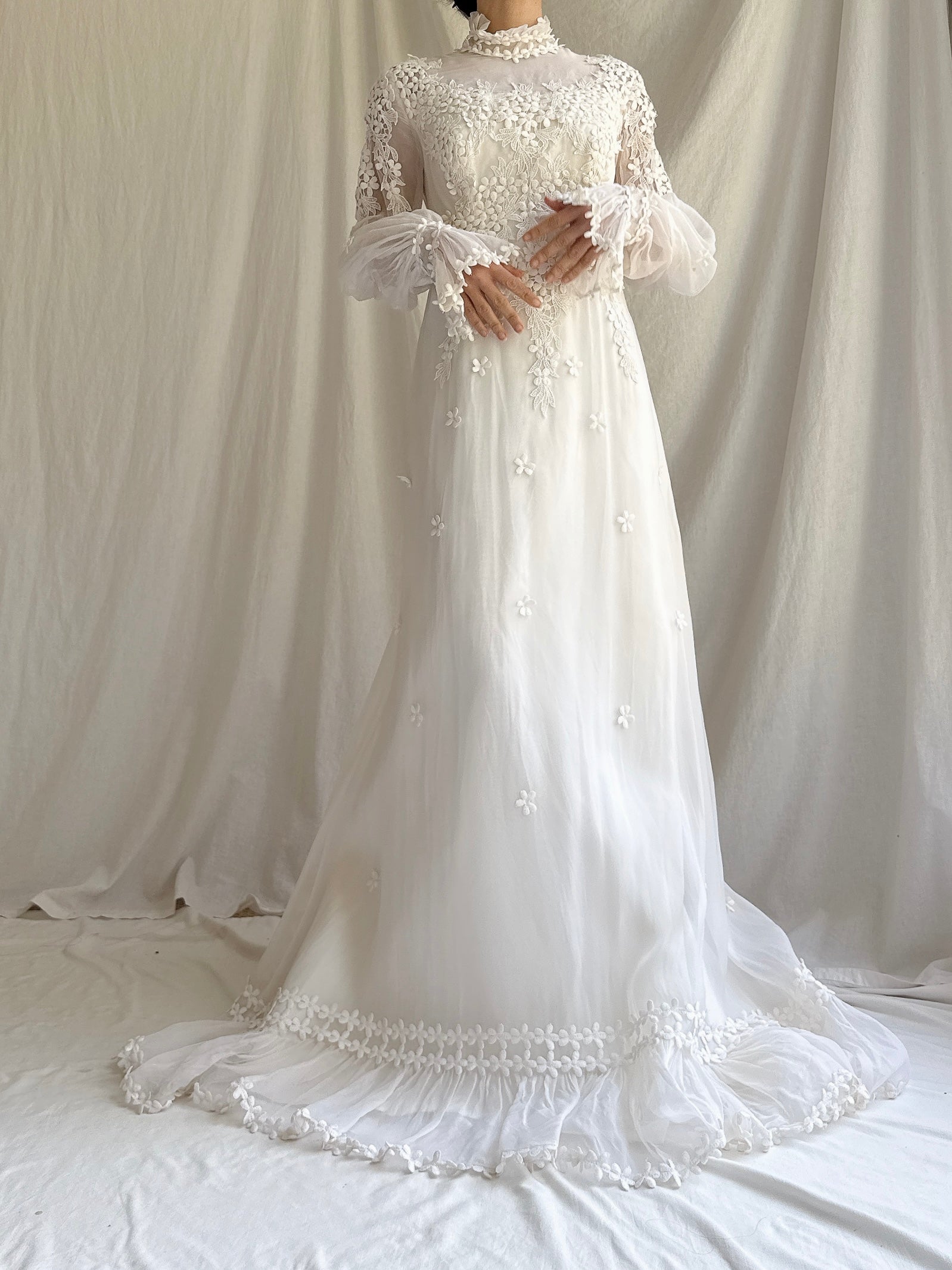 1970s Silk Organza Applique Gown - S