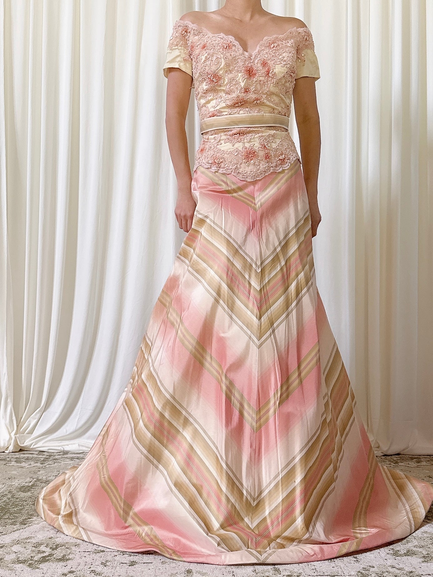 Vintage Jovani Silk Chevron Beaded Gown - Size 10
