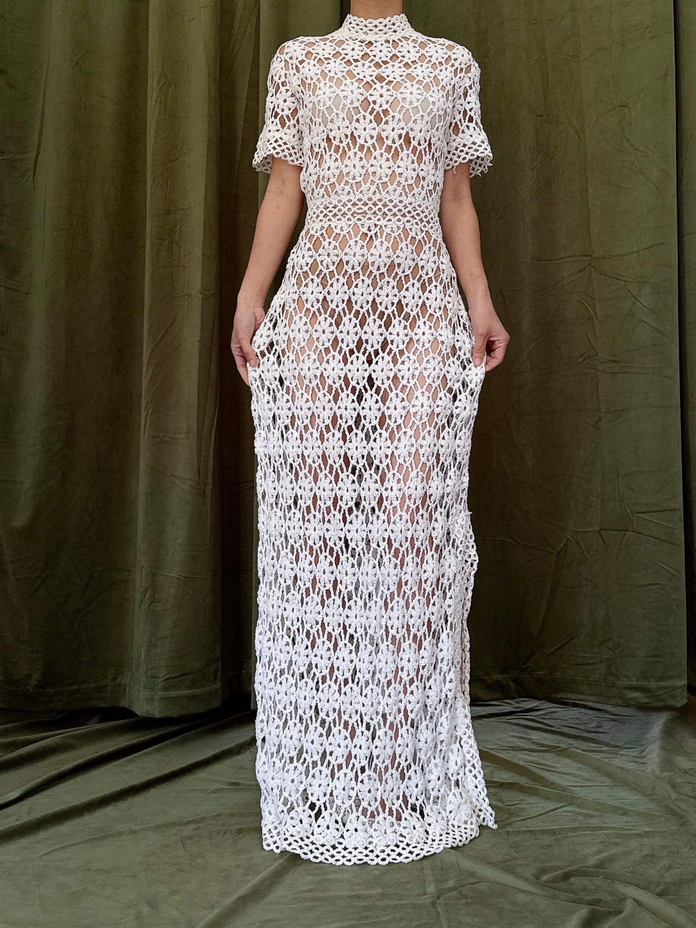 Vintage Sheer Crochet Dress - S